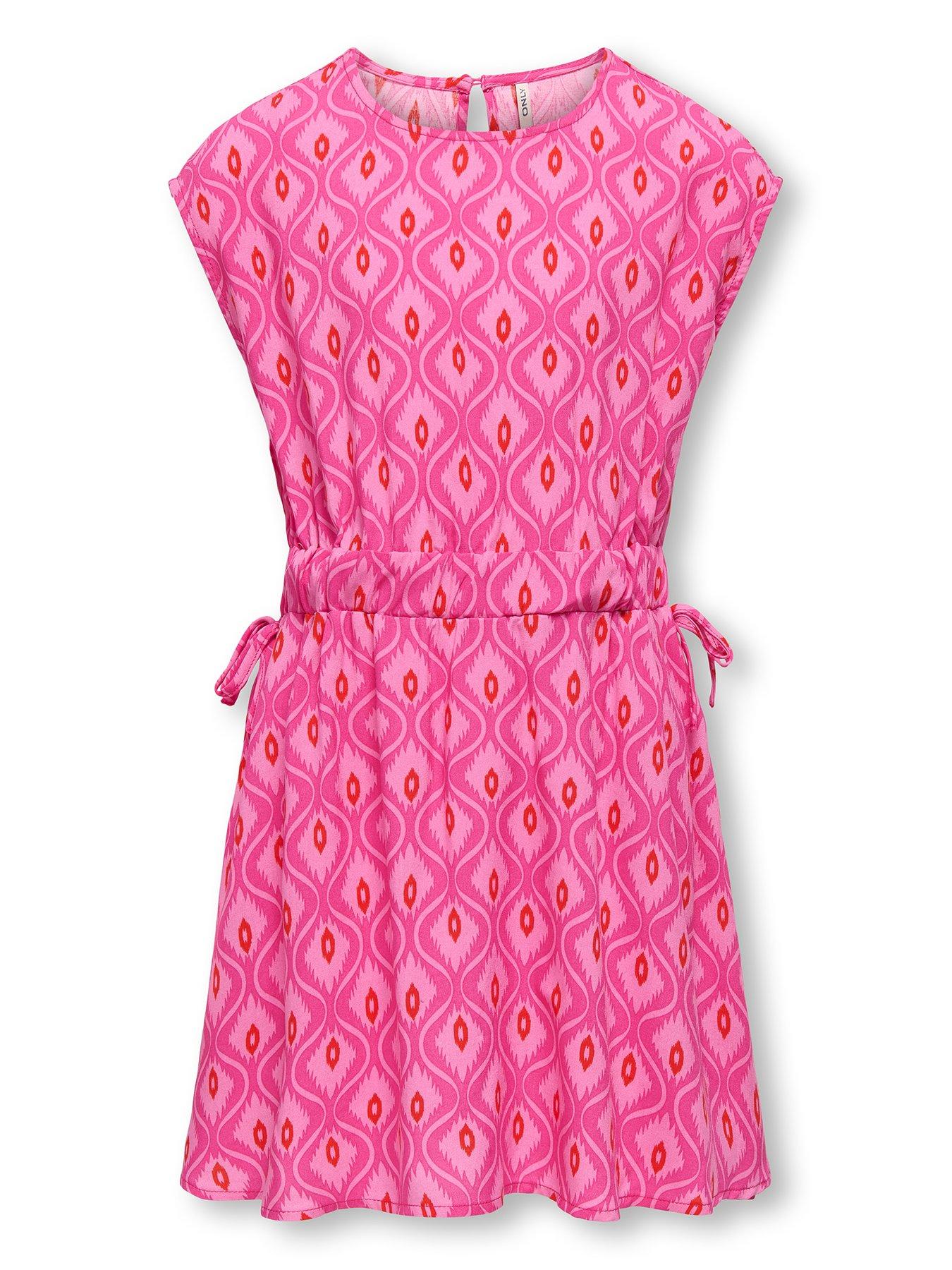 Image 1 of 3 of Only Kids Girls Geo Print Cap Sleeve Dress - Fuchisa Purple