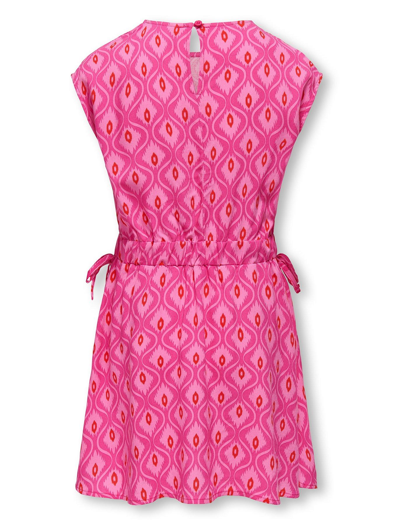 Image 2 of 3 of Only Kids Girls Geo Print Cap Sleeve Dress - Fuchisa Purple