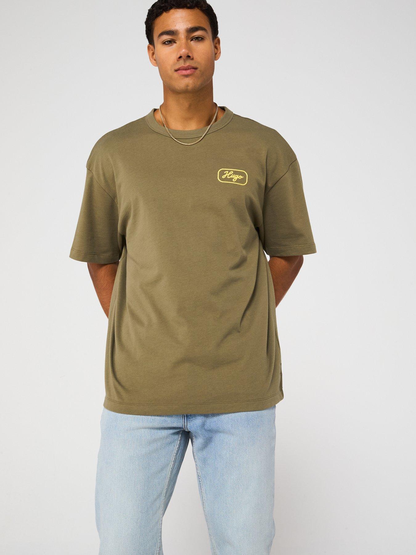  image of hugo-blue-nampie-motor-club-back-graphic-loose-fit-t-shirt-green