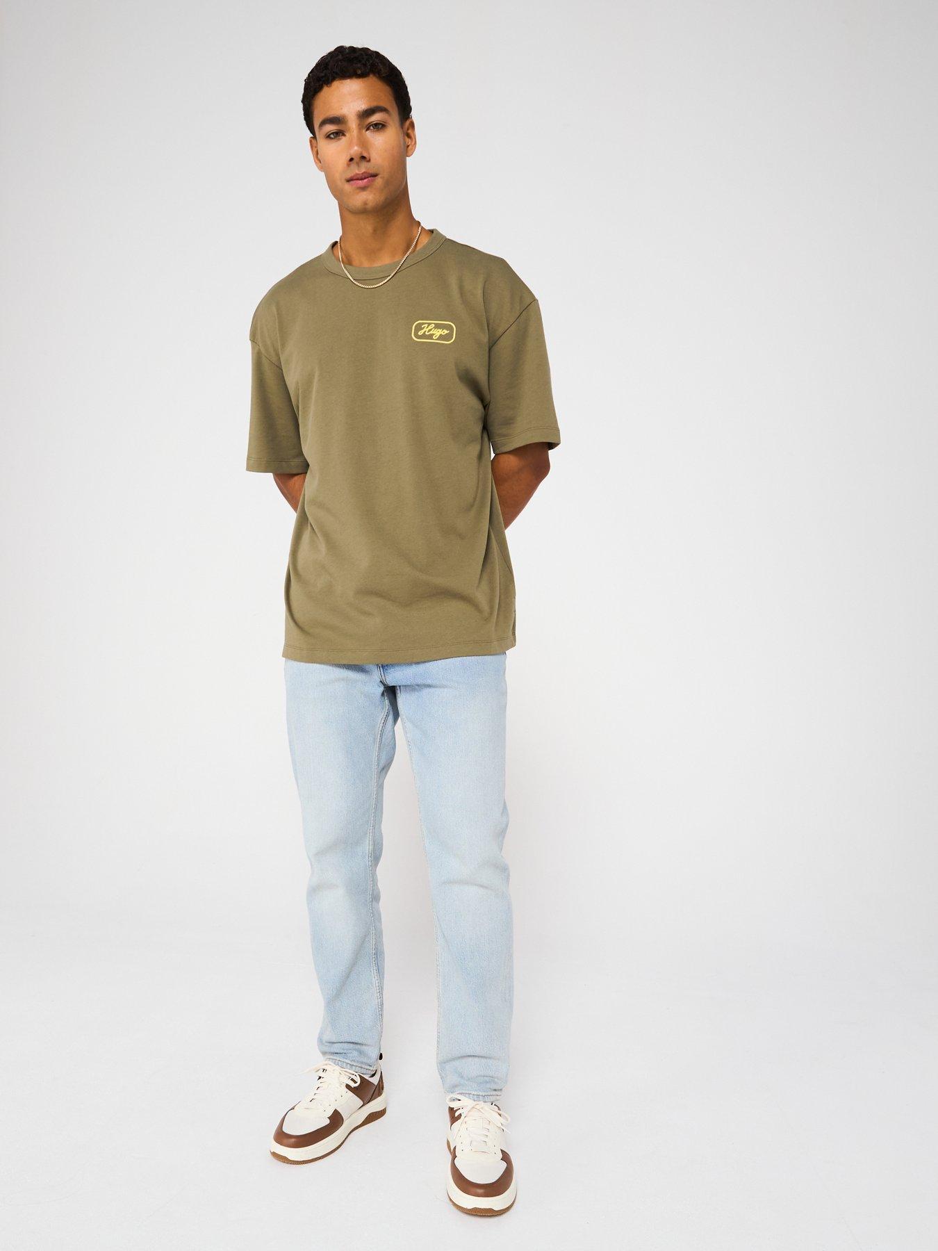  image of hugo-blue-nampie-motor-club-back-graphic-loose-fit-t-shirt-green