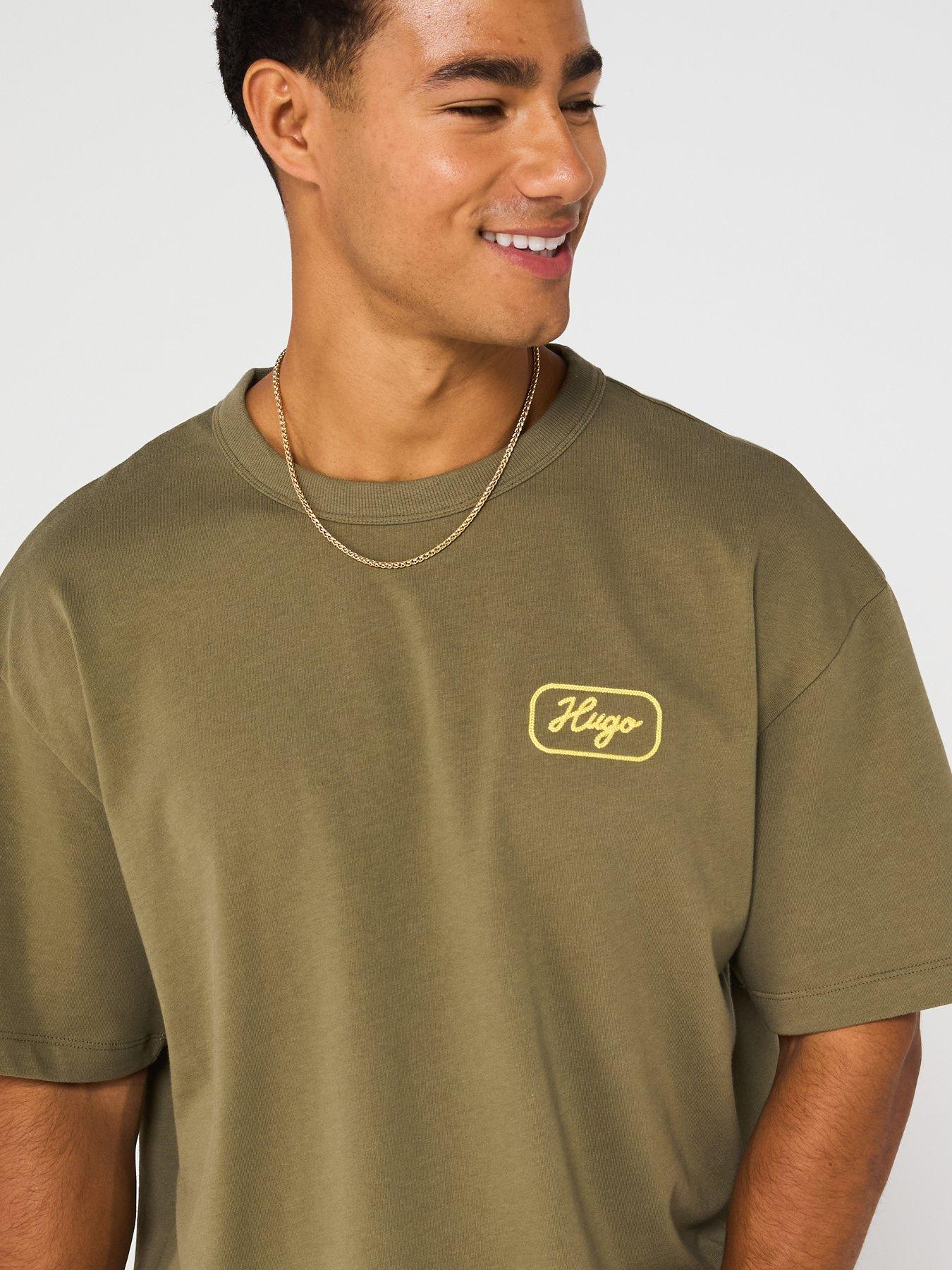  image of hugo-blue-nampie-motor-club-back-graphic-loose-fit-t-shirt-green