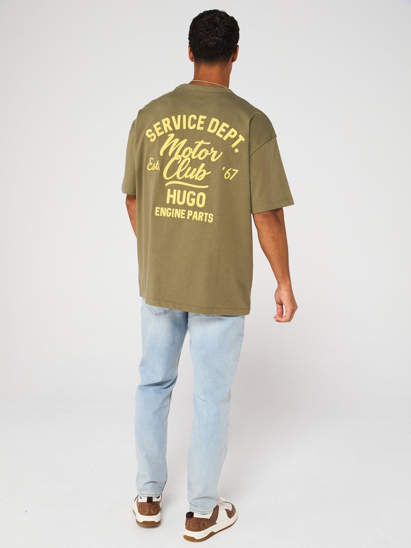  image of hugo-blue-nampie-motor-club-back-graphic-loose-fit-t-shirt-green
