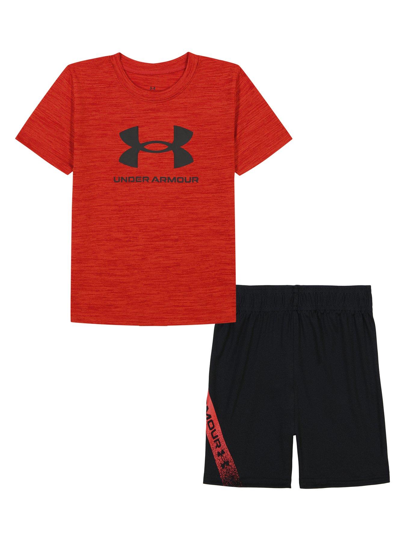 front image of under-armour-kids-boys-tech-fade-t-shirt-and-short-set-red