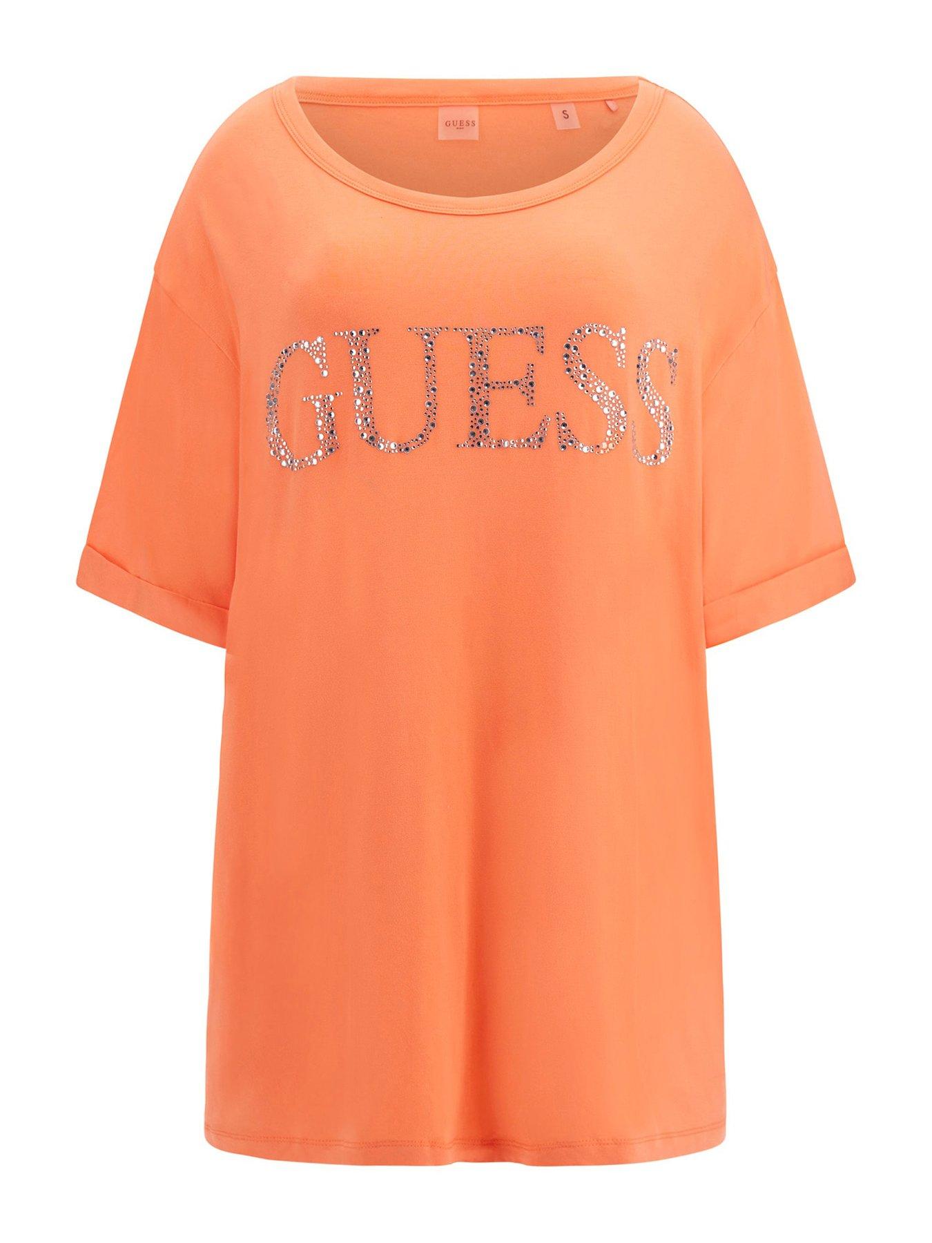 Image 1 of 1 of Guess Logo Long Short Sleeve Tee - Pink