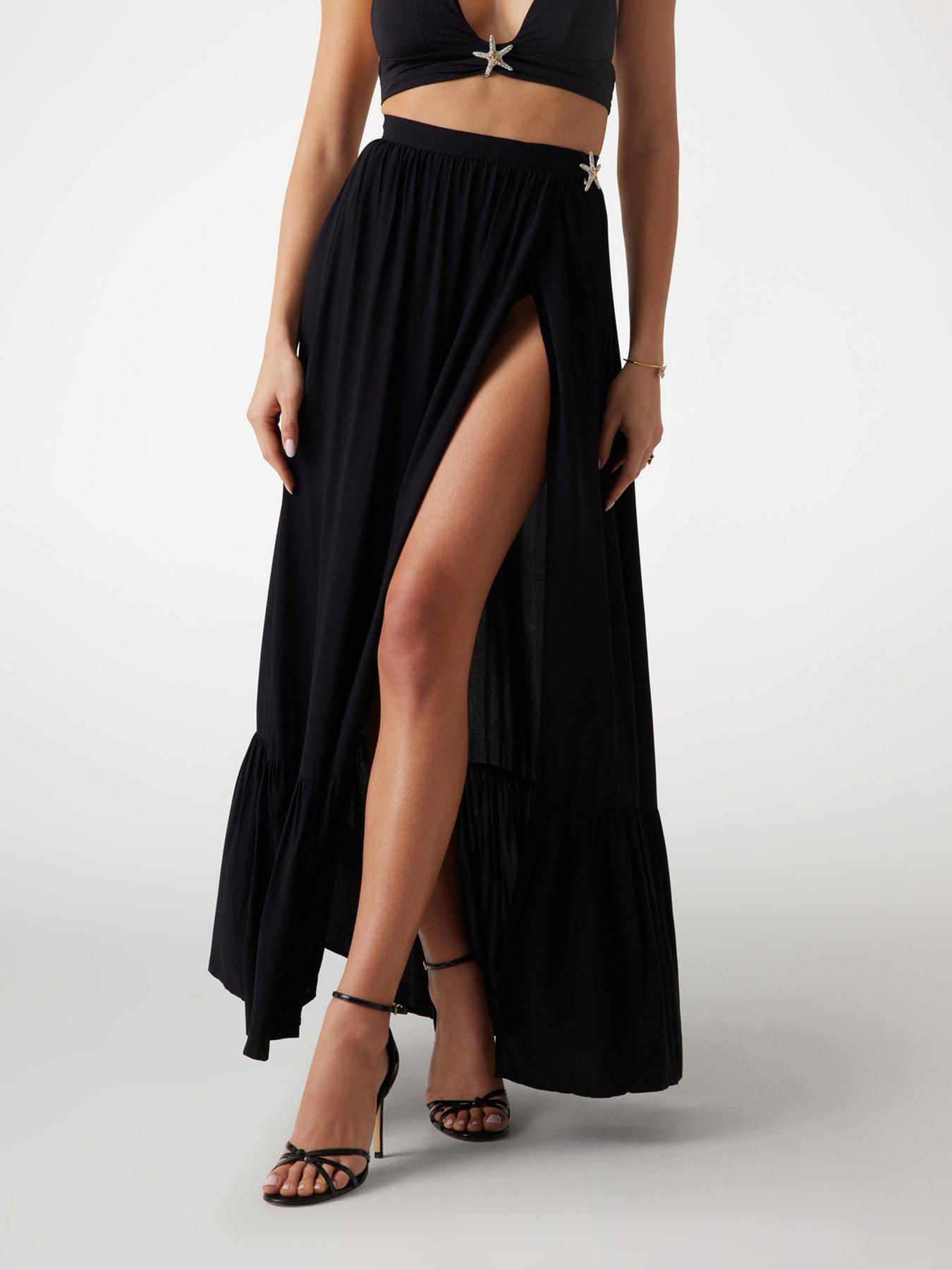 undefined Wrapped Long Beach Skirt - Black