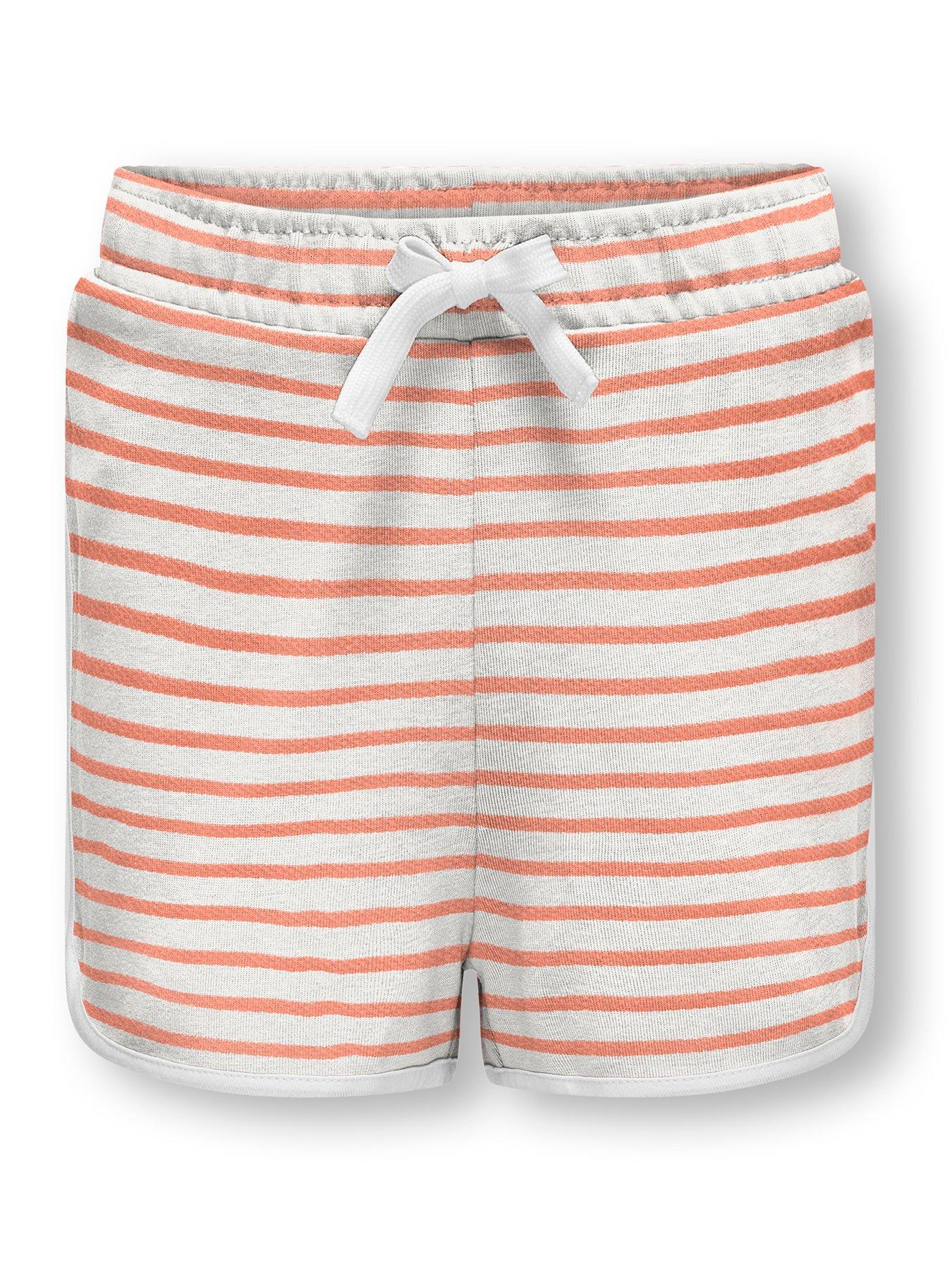 Only Kids Girls Stripe Jersey Shorts - Cloud Dancer Salmon