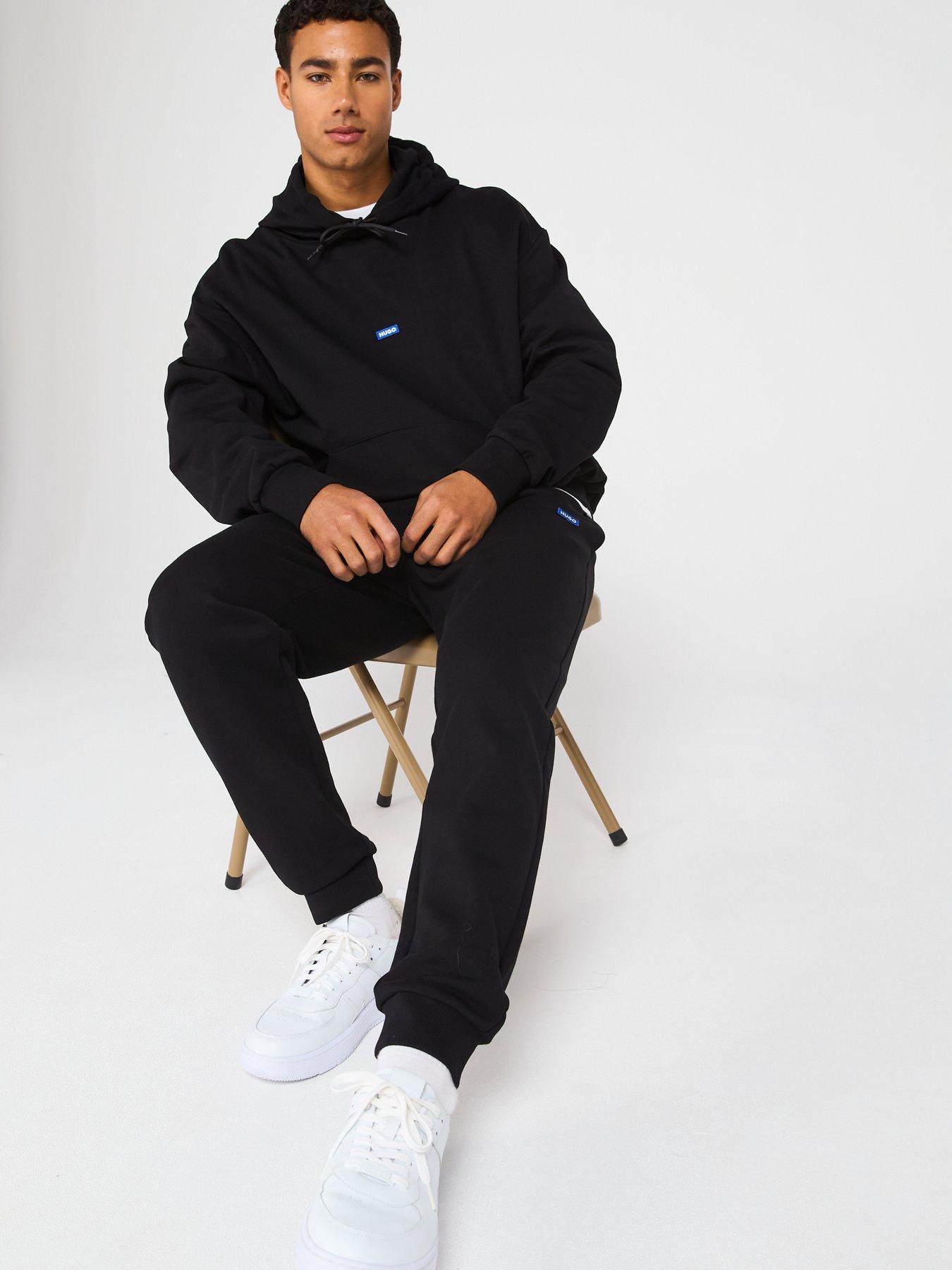 Image 4 of 5 of HUGO Blue Nalonsonap Tab Logo Overhead Jersey Tracksuit - Black