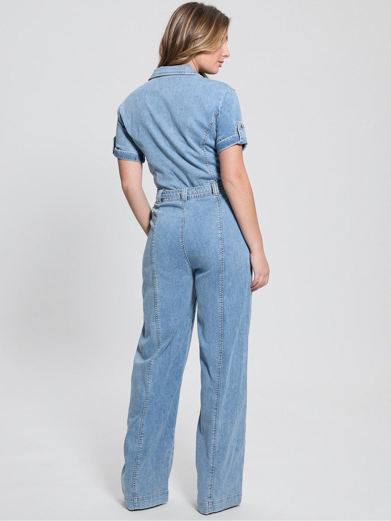 Image 3 of 3 of Guess Parker Short Sleeve Denim Jumpsuit - Blue