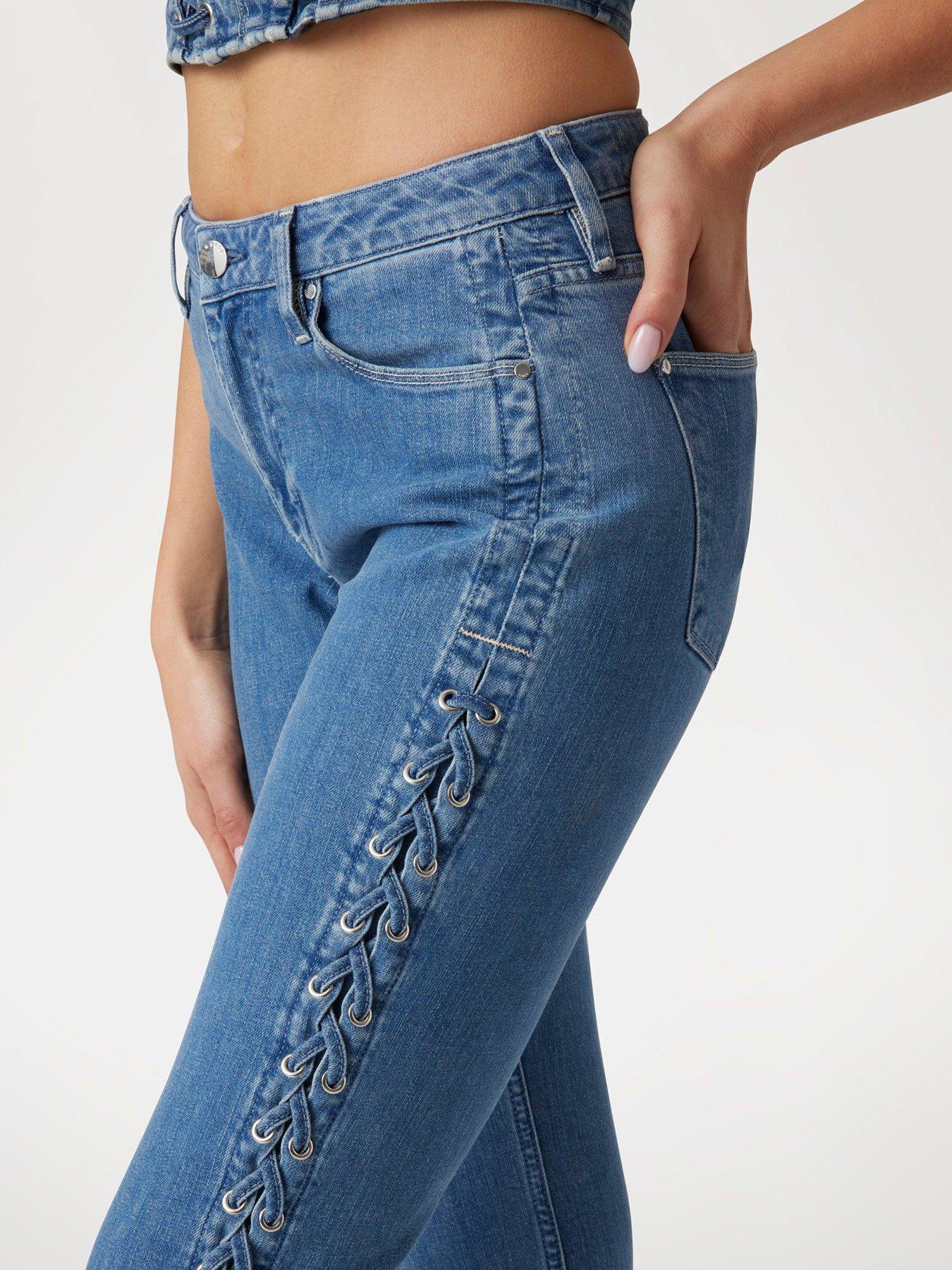  image of guess-sexy-flare-lace-up-jeans-blue