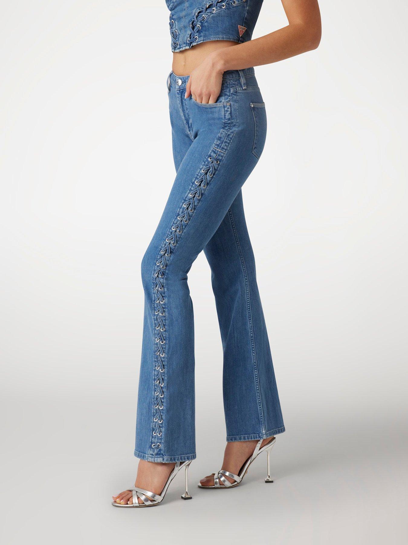  image of guess-sexy-flare-lace-up-jeans-blue