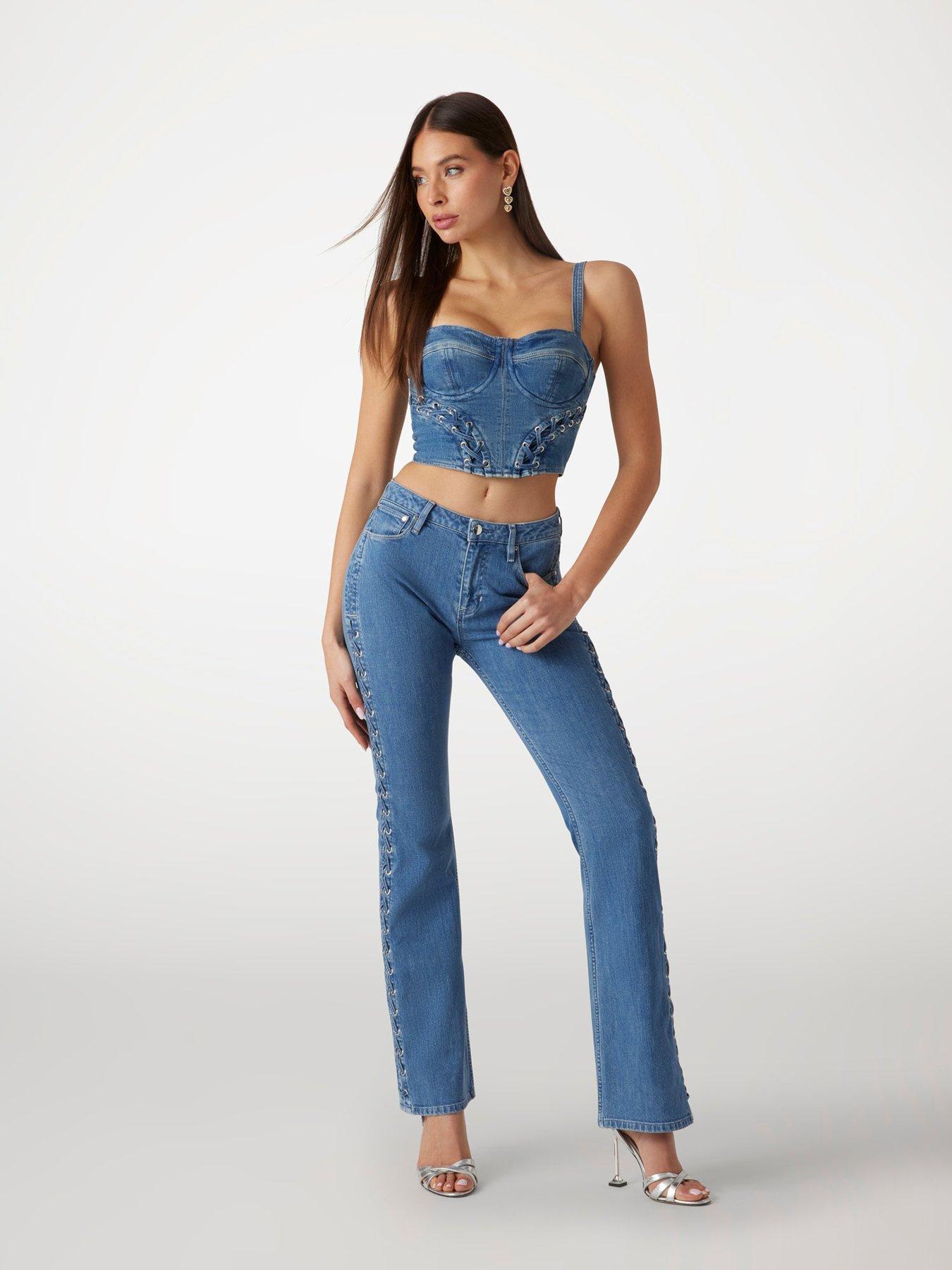  image of guess-sexy-flare-lace-up-jeans-blue