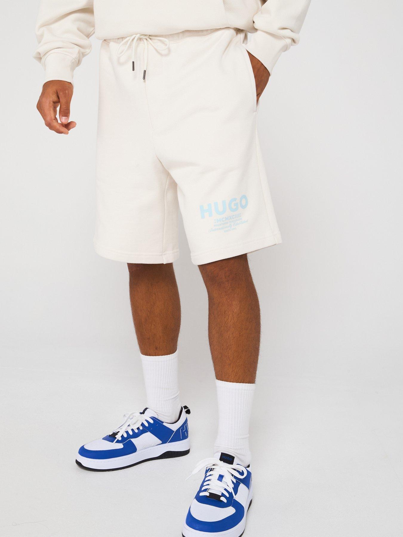 HUGO Blue Nomario Oversized International Logo Jersey Shorts - White