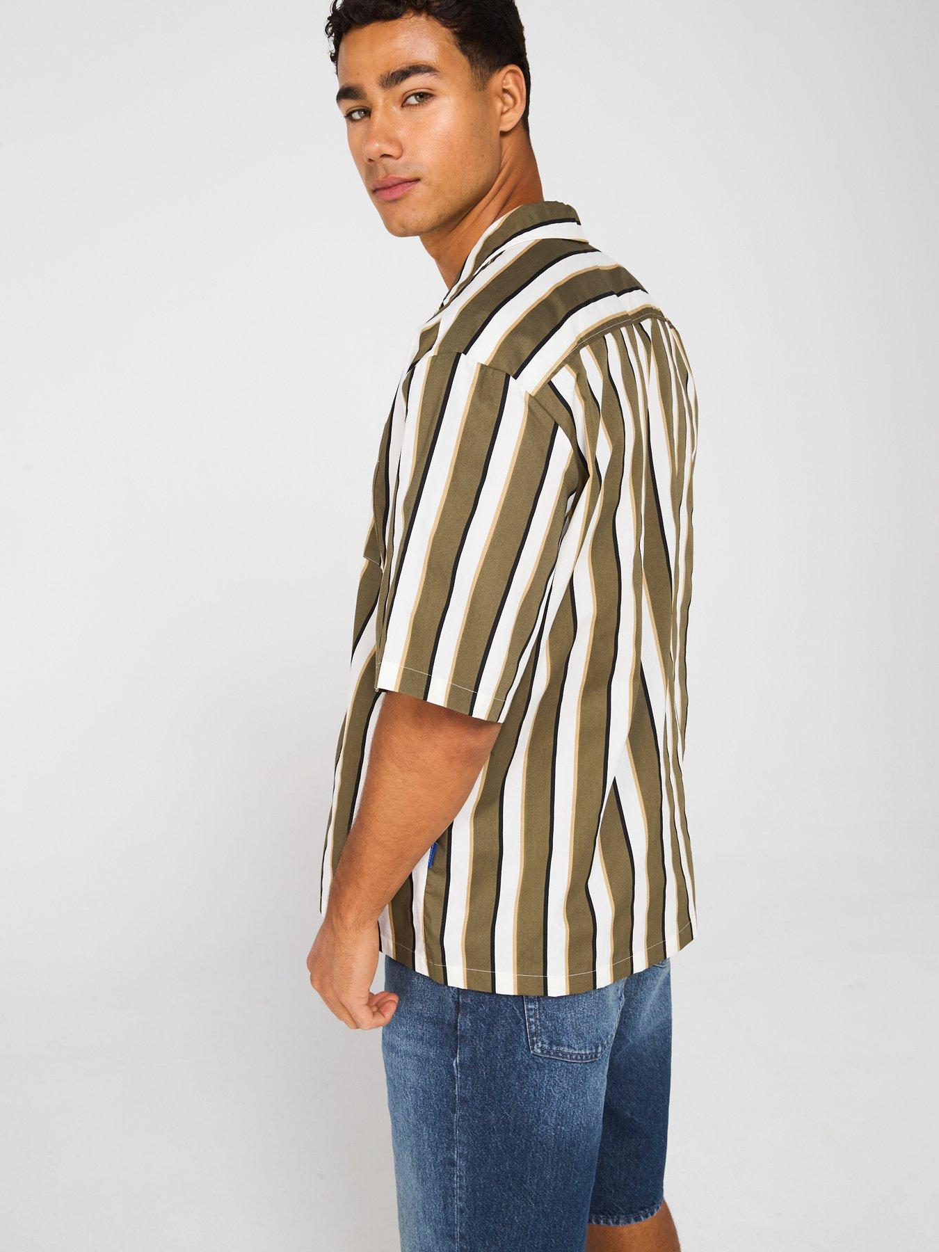  image of hugo-blue-eligino-relaxed-striped-short-sleeve-shirt-green