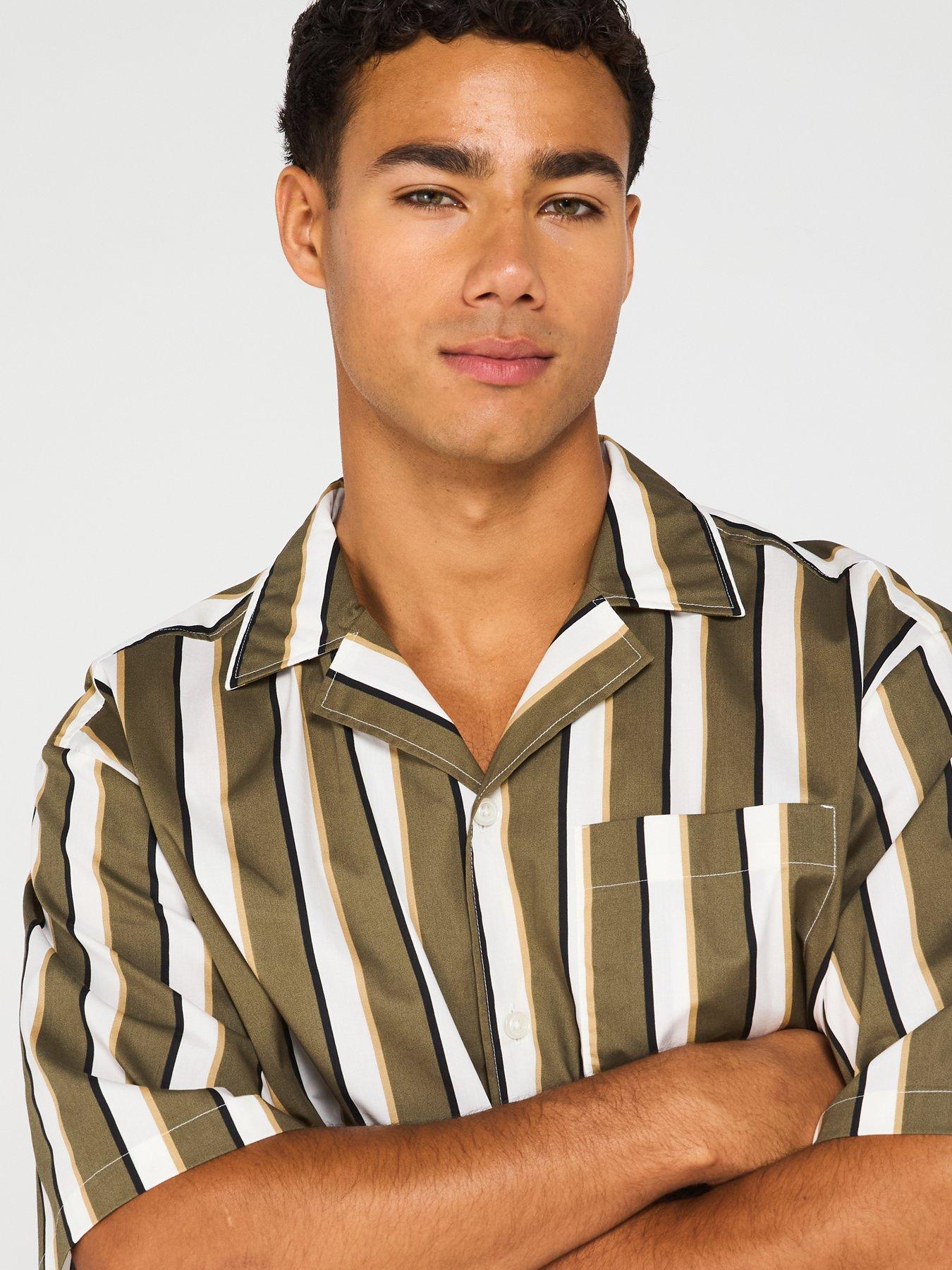  image of hugo-blue-eligino-relaxed-striped-short-sleeve-shirt-green