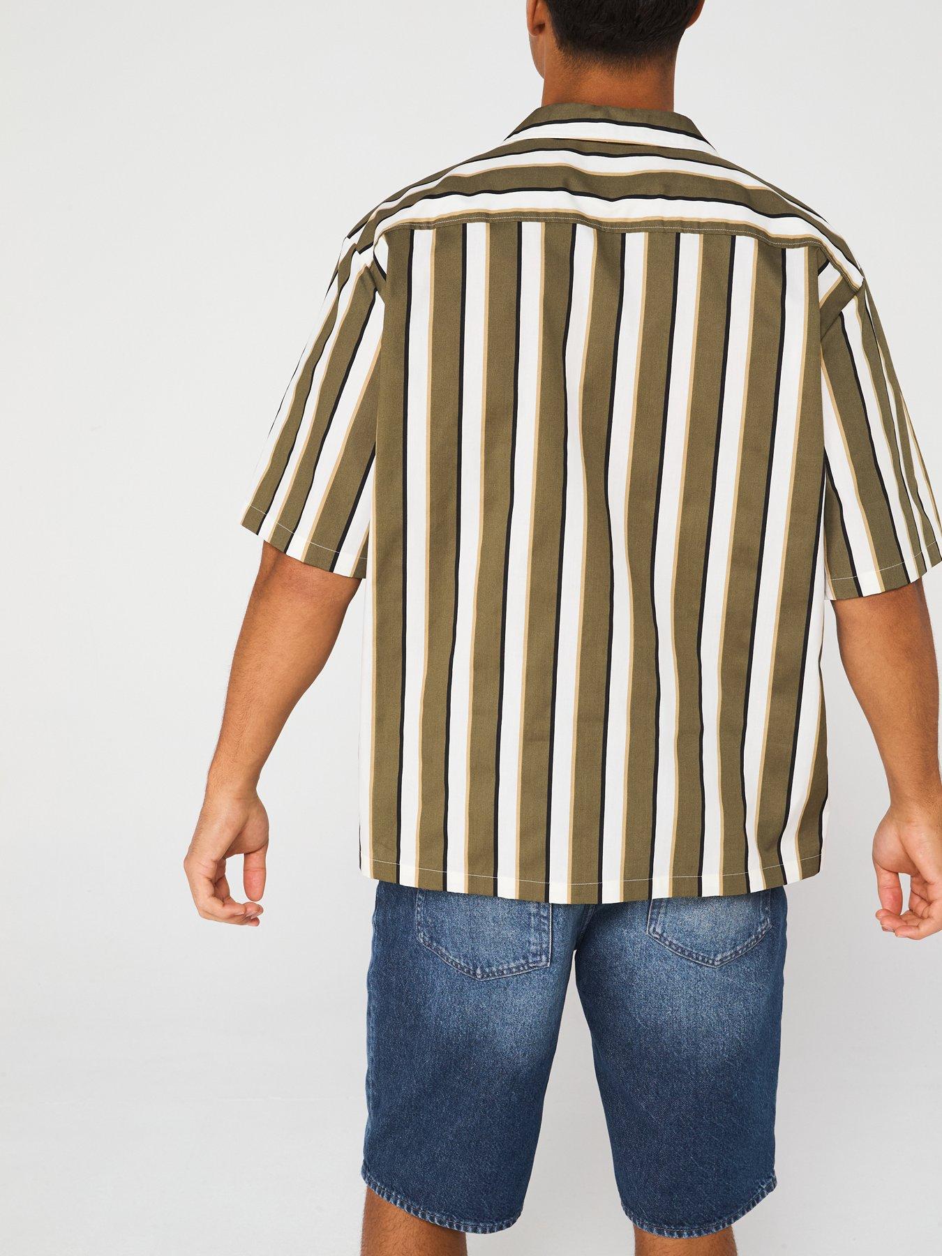  image of hugo-blue-eligino-relaxed-striped-short-sleeve-shirt-green