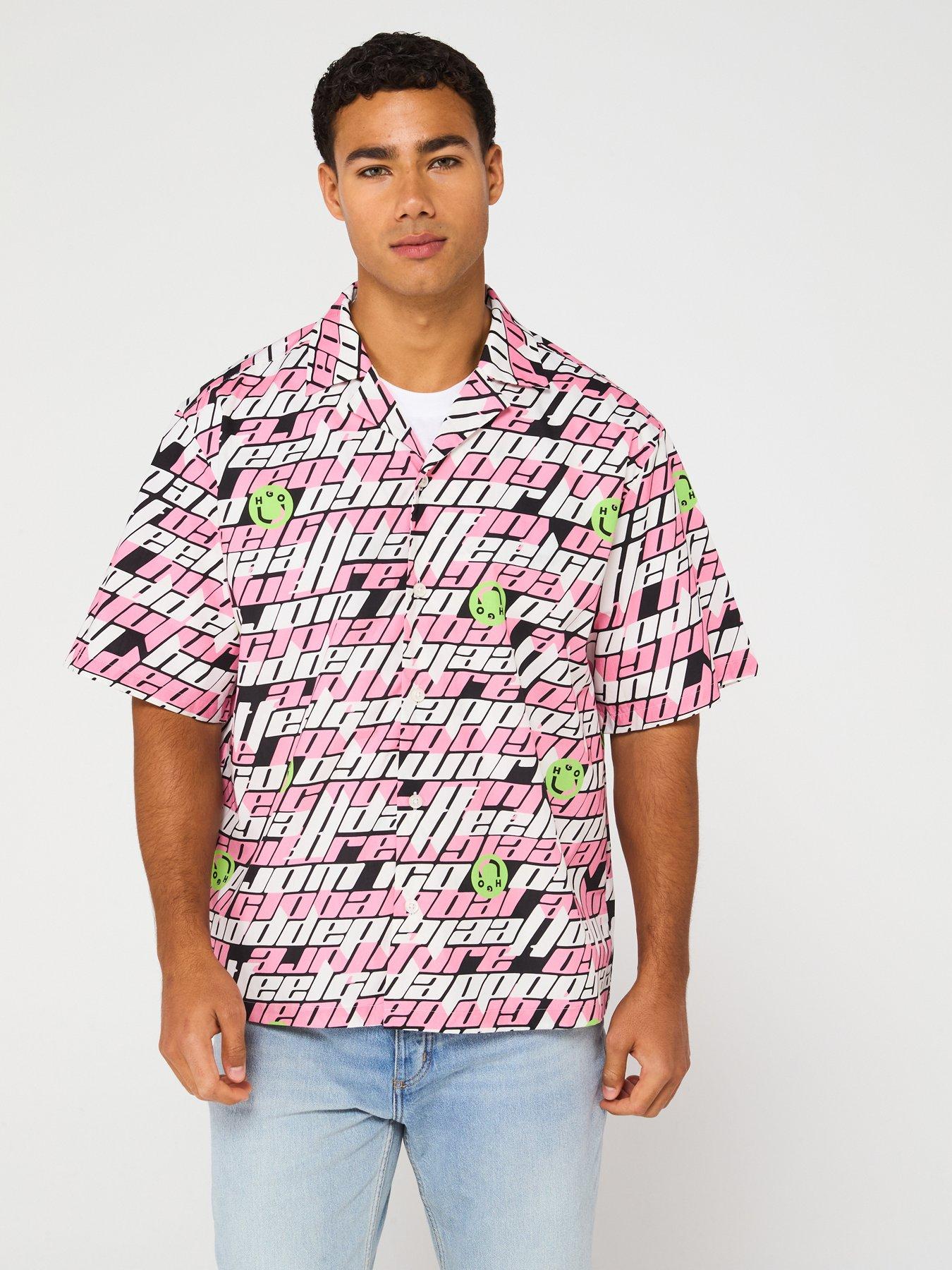  image of hugo-blue-eligino-relaxed-global-logo-short-sleeve-shirt-blackpink