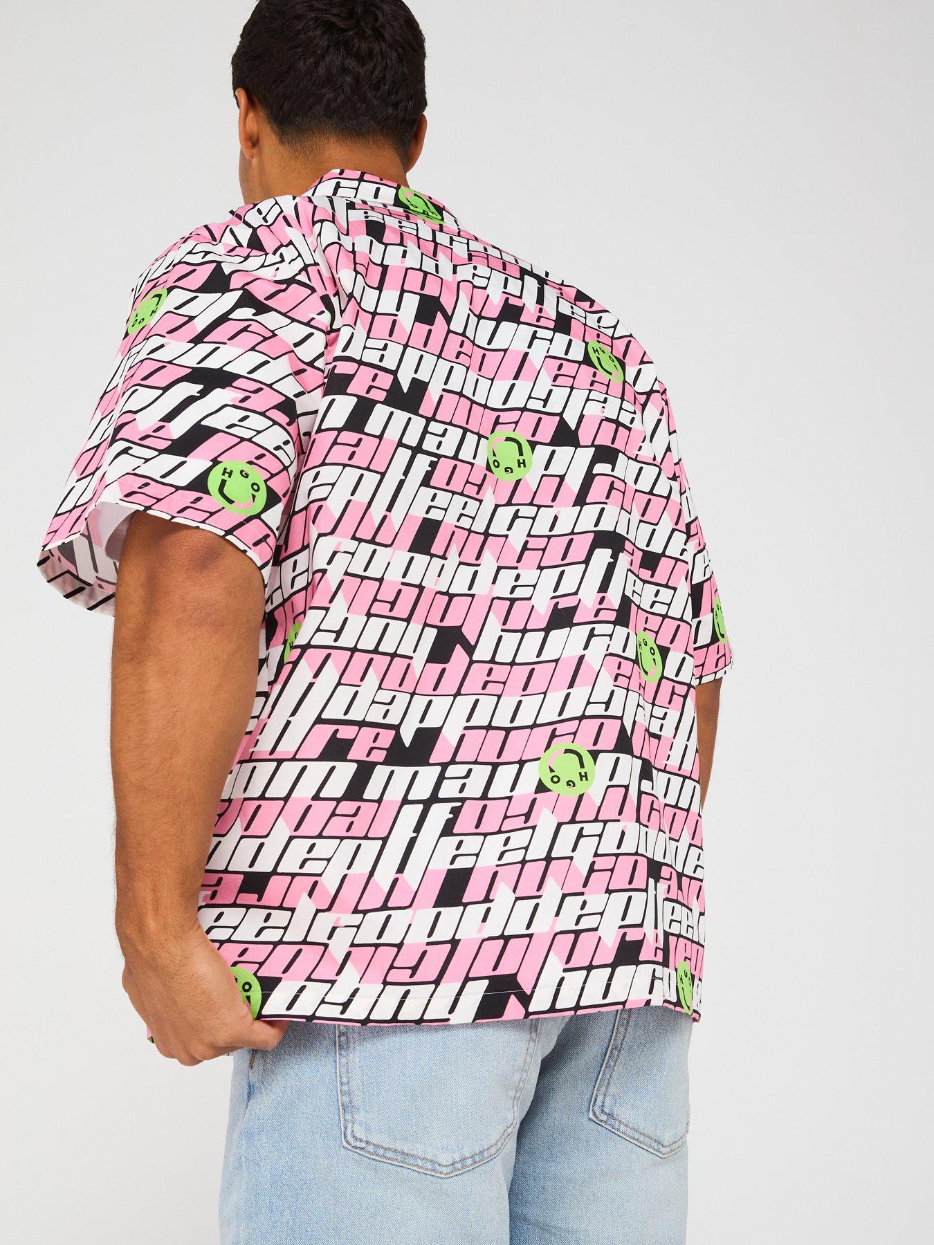  image of hugo-blue-eligino-relaxed-global-logo-short-sleeve-shirt-blackpink