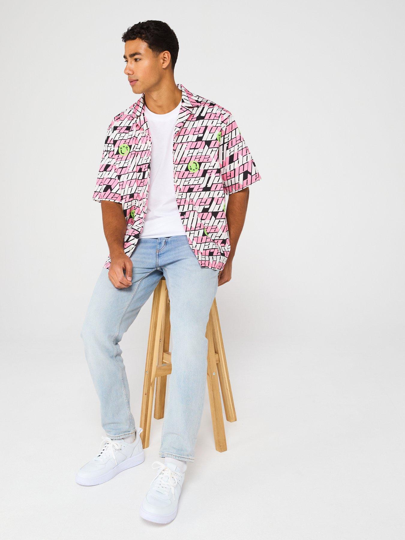  image of hugo-blue-eligino-relaxed-global-logo-short-sleeve-shirt-blackpink