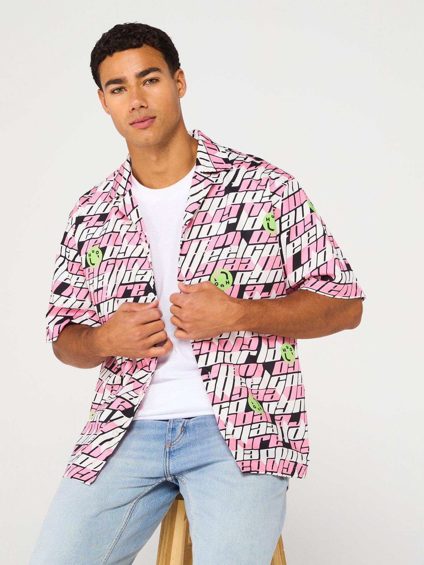  image of hugo-blue-eligino-relaxed-global-logo-short-sleeve-shirt-blackpink