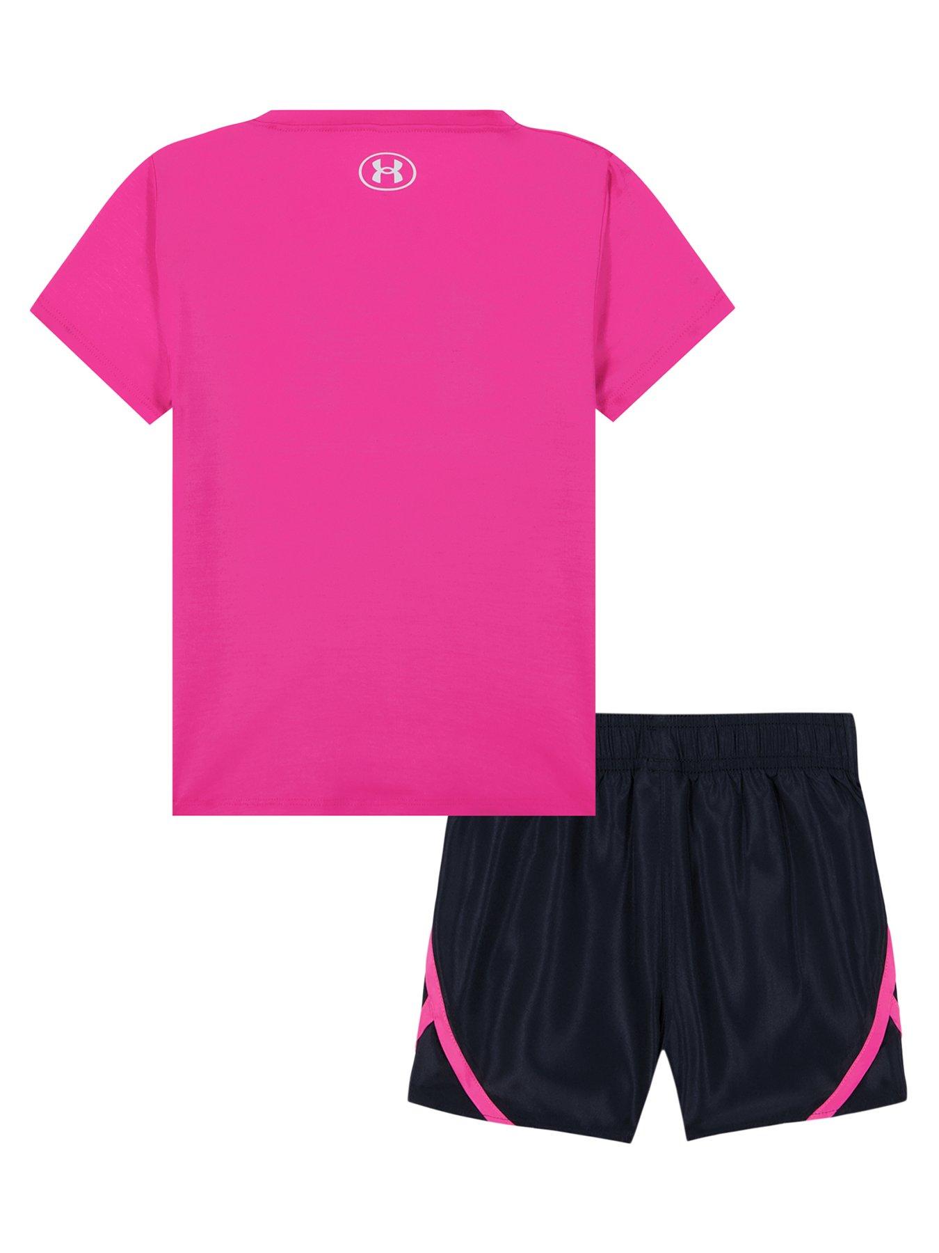 back image of under-armour-kids-girls-logo-woven-short-set-rebel-pink