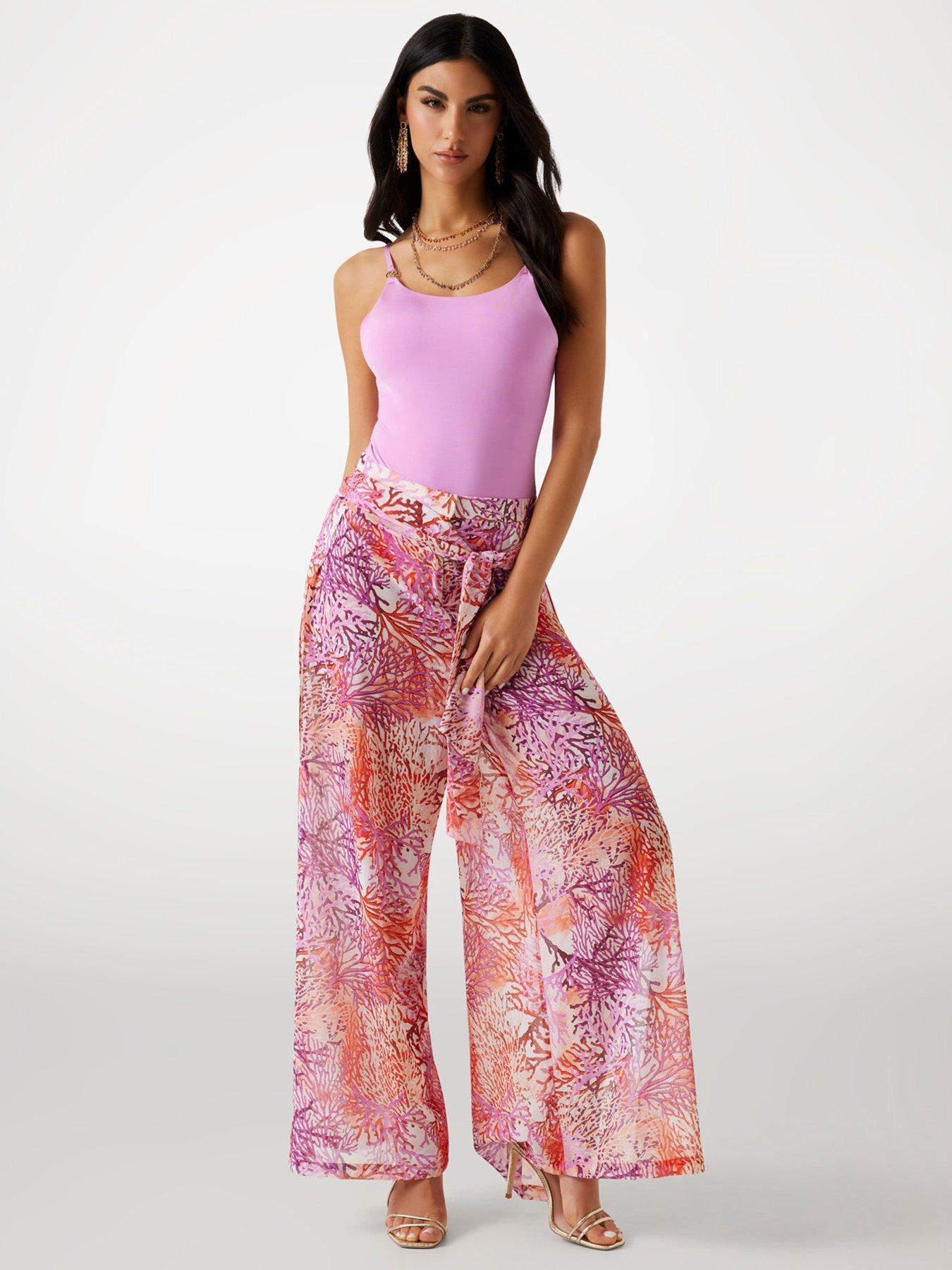 Image 3 of 6 of Guess Wide Leg Pants - Pink