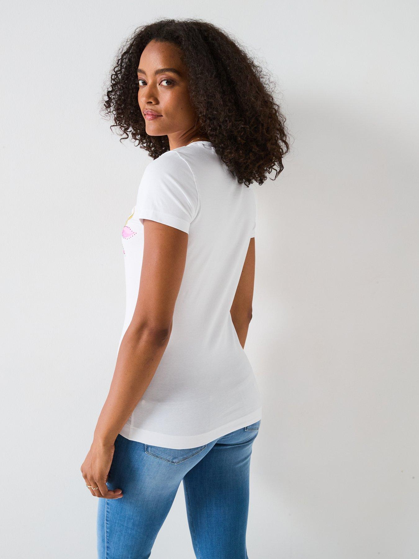 Image 2 of 6 of Guess Short Sleeve Leaf Triangle T-Shirt - White