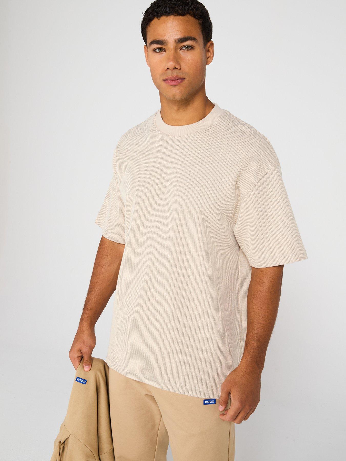  image of hugo-blue-nuwafflo-waffle-loose-fit-t-shirt-off-white