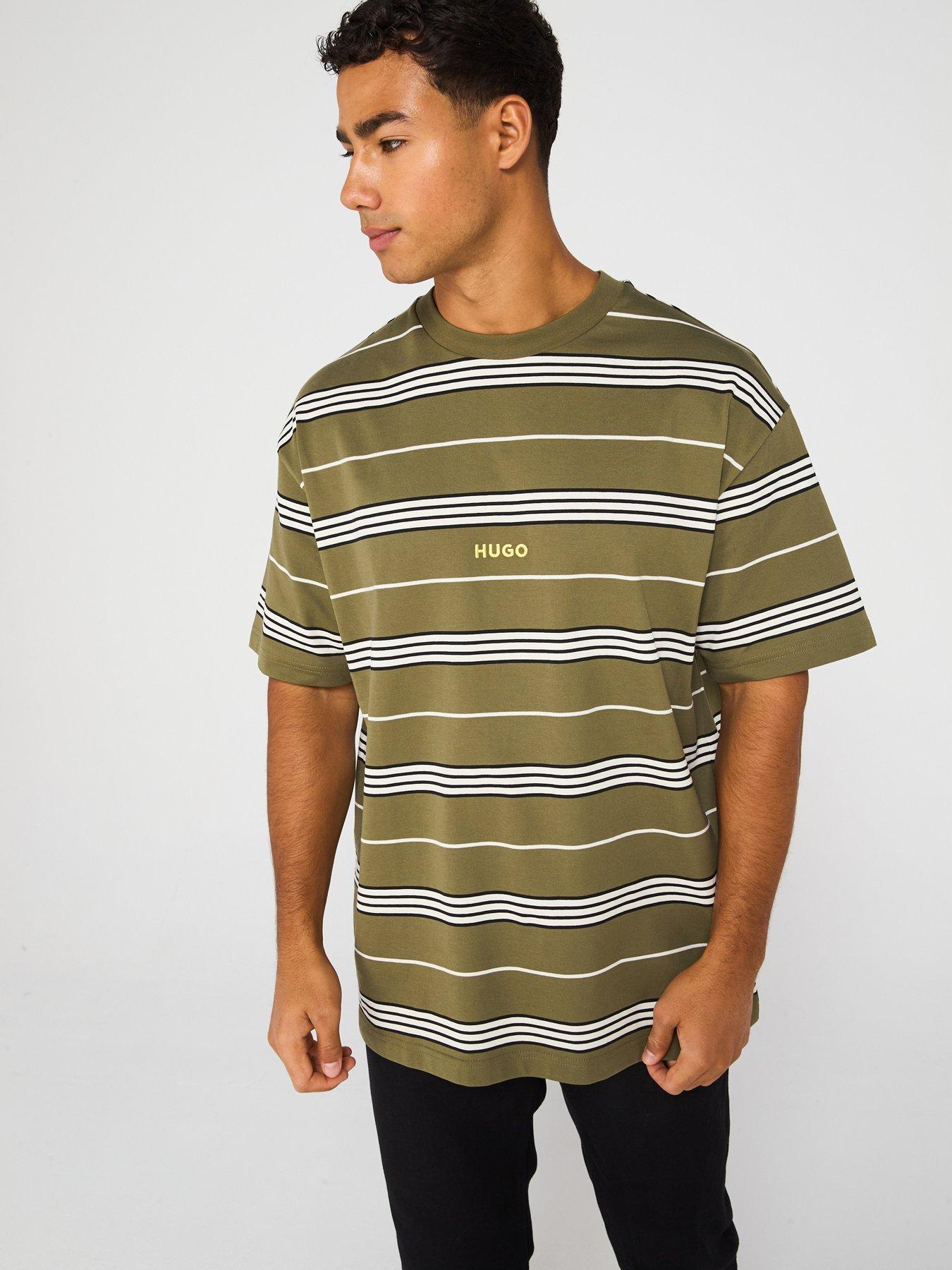  image of hugo-blue-nostrilio-striped-loose-fit-t-shirt-green