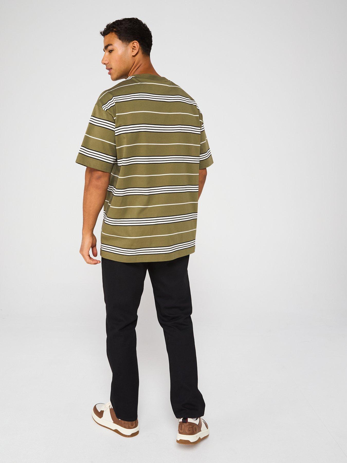  image of hugo-blue-nostrilio-striped-loose-fit-t-shirt-green