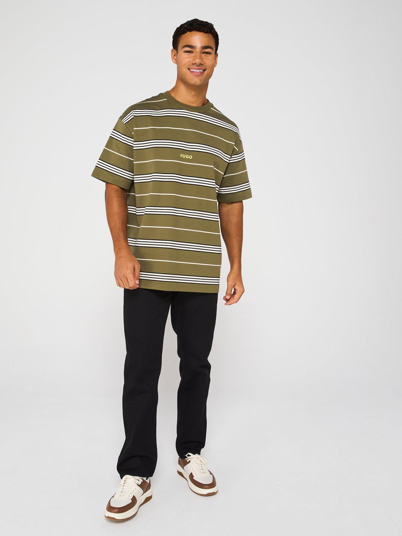  image of hugo-blue-nostrilio-striped-loose-fit-t-shirt-green