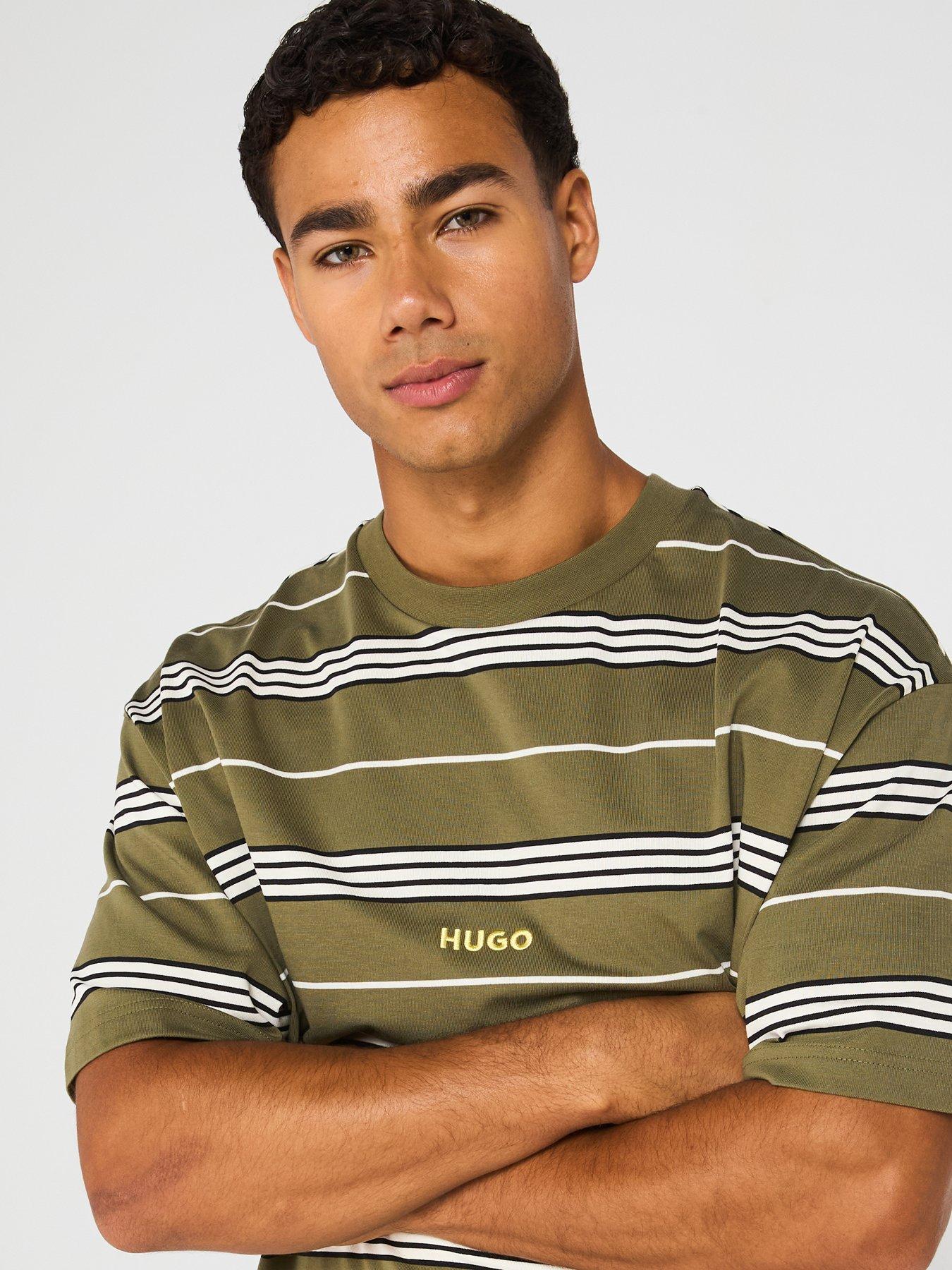  image of hugo-blue-nostrilio-striped-loose-fit-t-shirt-green