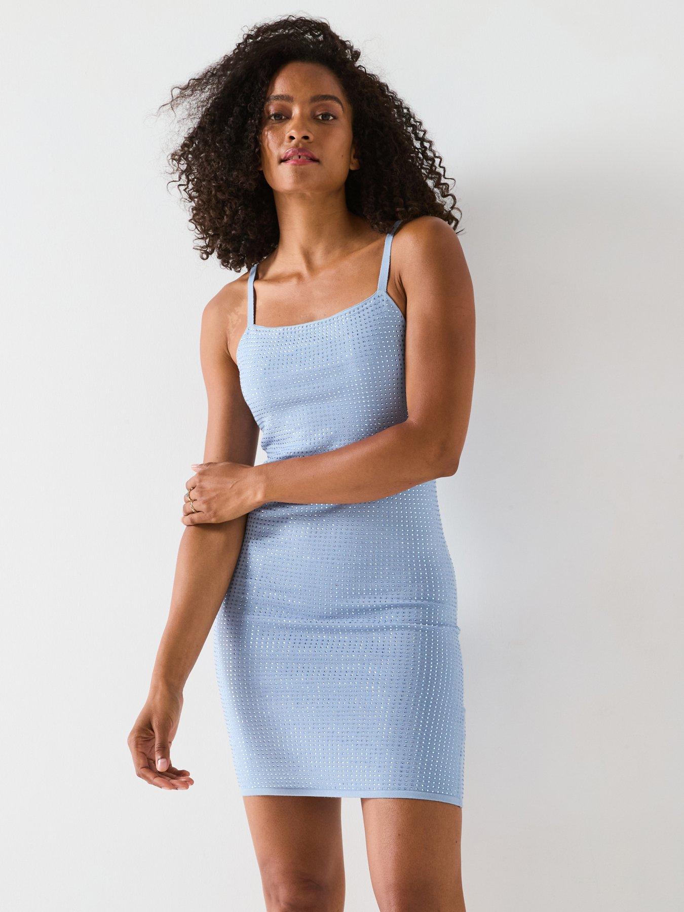 undefined Khloe Rhinestones Dress Sweater - Blue