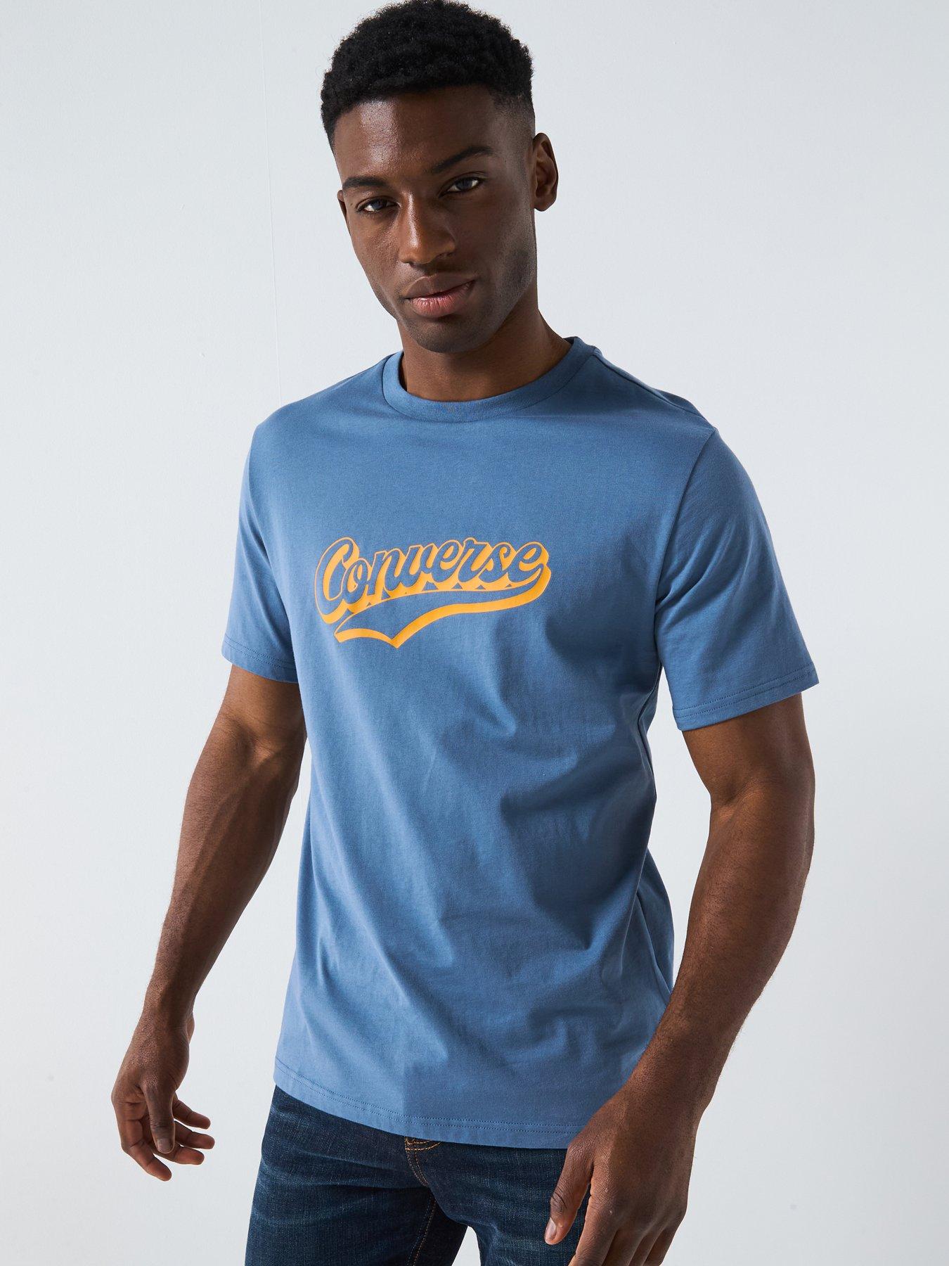  image of converse-mens-sport-script-t-shirt-blue-lakeside-blue