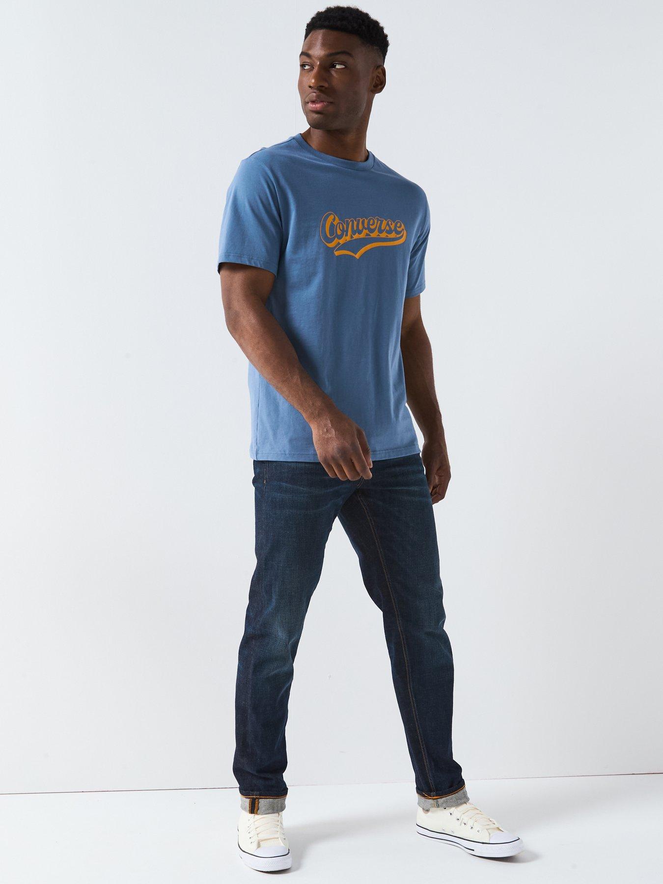  image of converse-mens-sport-script-t-shirt-blue-lakeside-blue