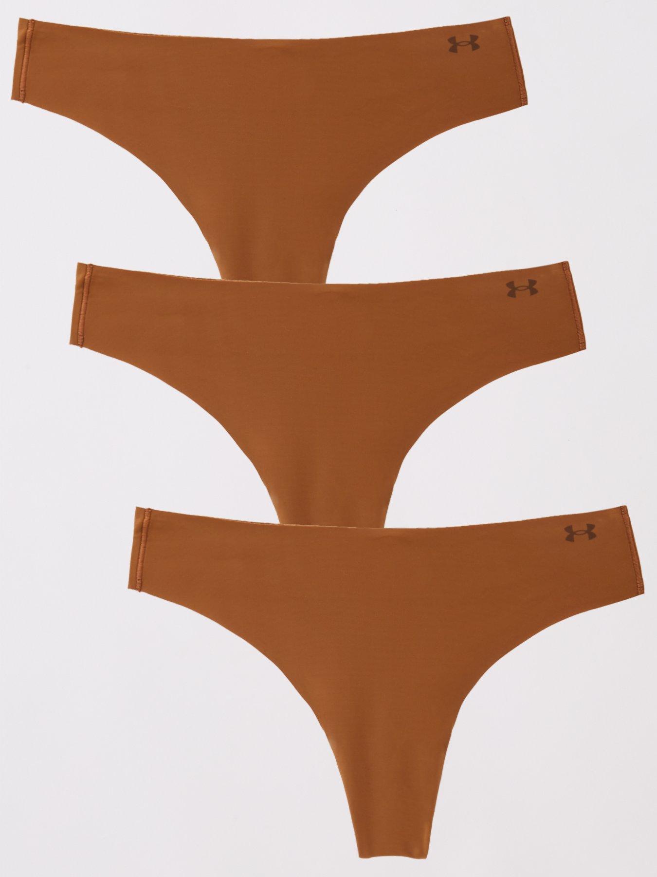  image of under-armour-womens-pure-stretch-no-show-thong-3-pack-brown