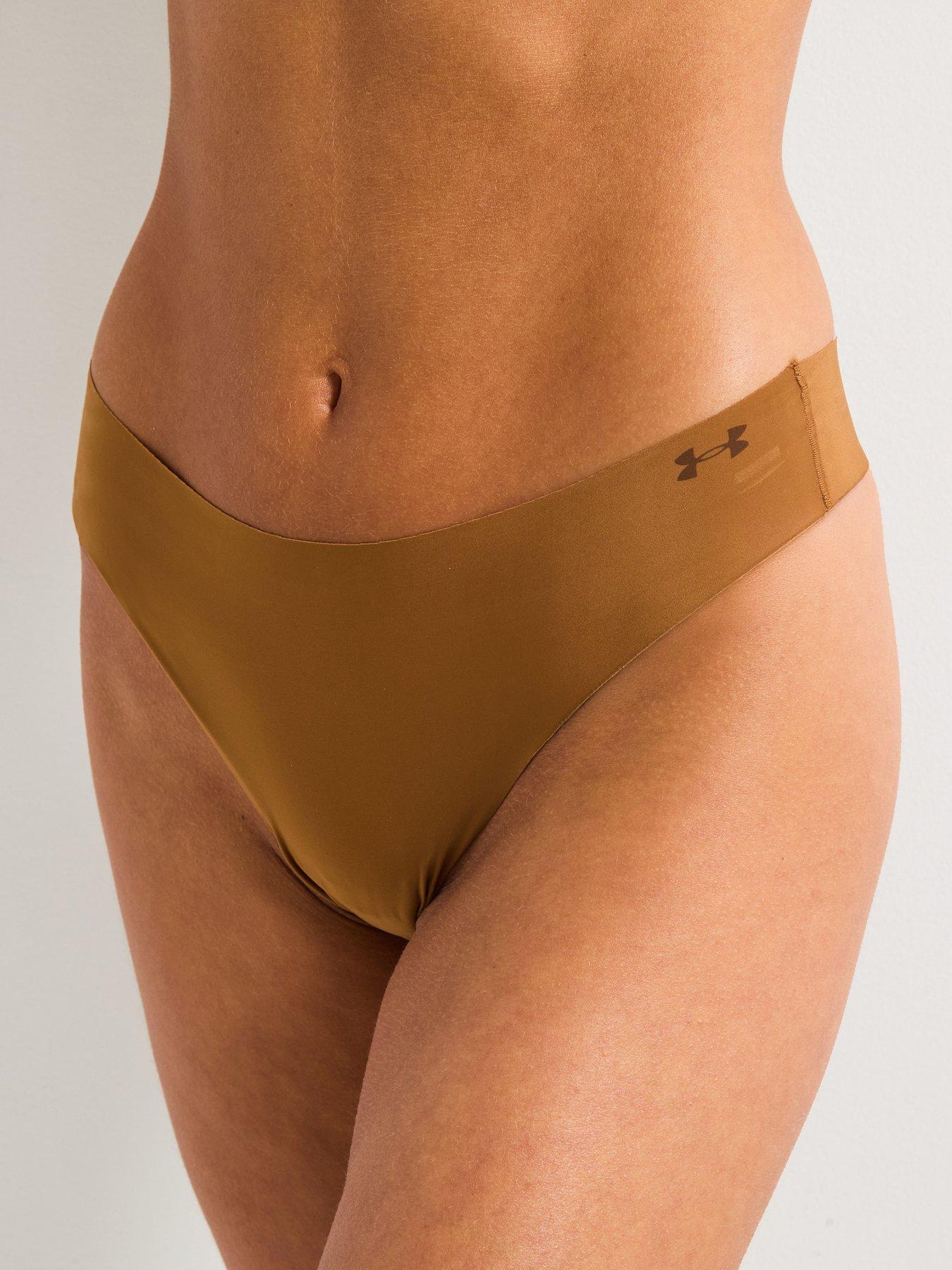  image of under-armour-womens-pure-stretch-no-show-thong-3-pack-brown