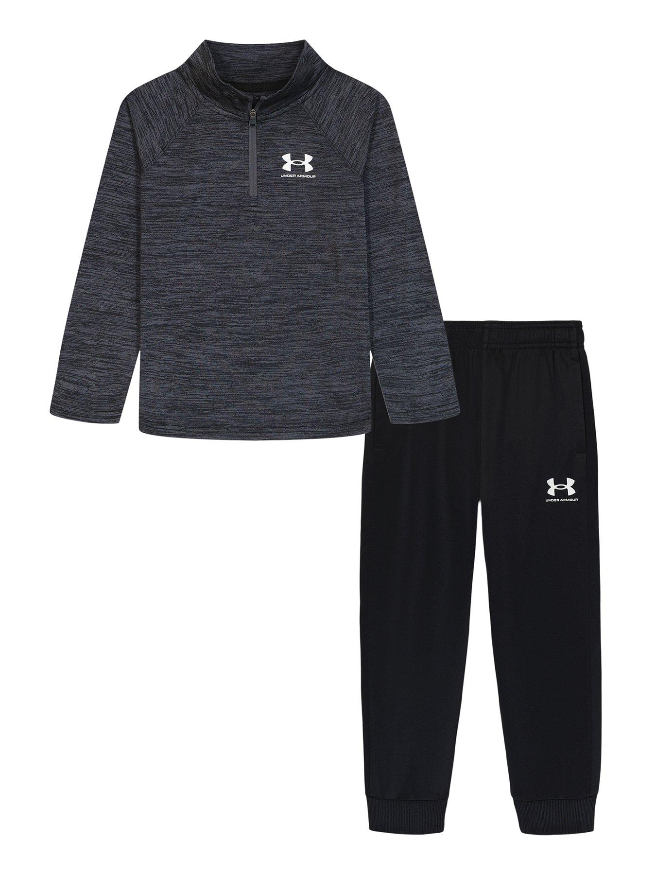 front image of under-armour-kids-boys-twist-14-zip-tech-set-castlerock-black