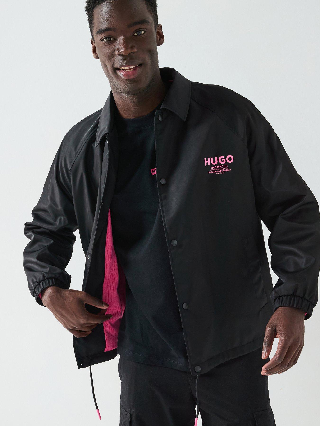 HUGO Blue Biyo2521 Regular International Back Logo Coach Jacket Outerwear - Black