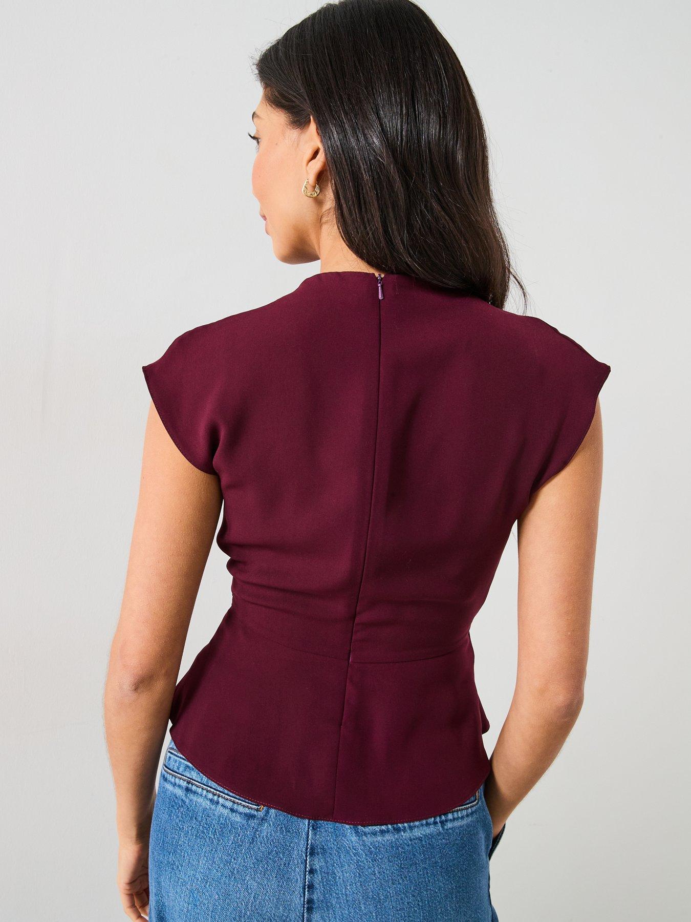  image of v-by-very-tie-front-cap-sleeve-top-burgundy