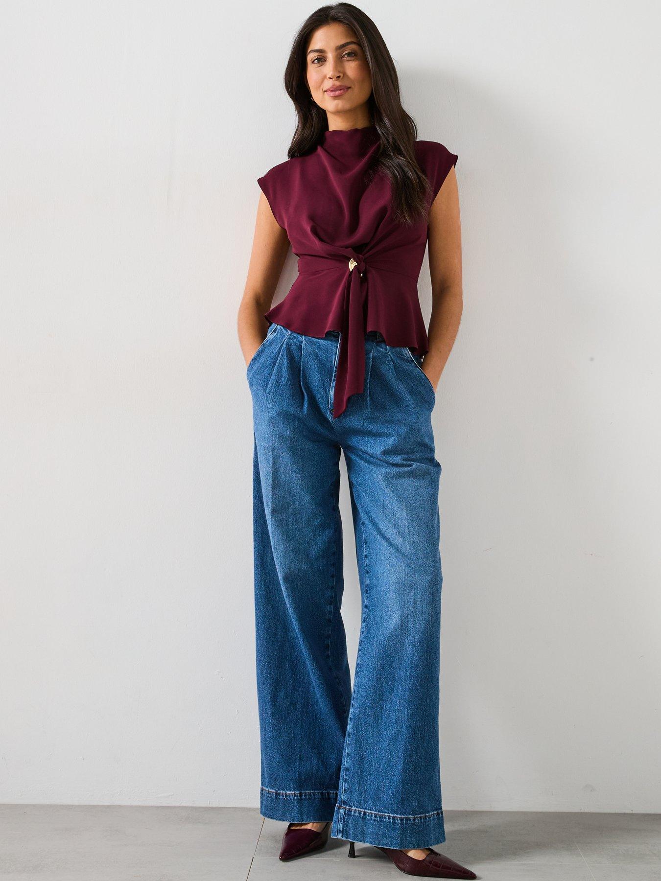  image of v-by-very-tie-front-cap-sleeve-top-burgundy