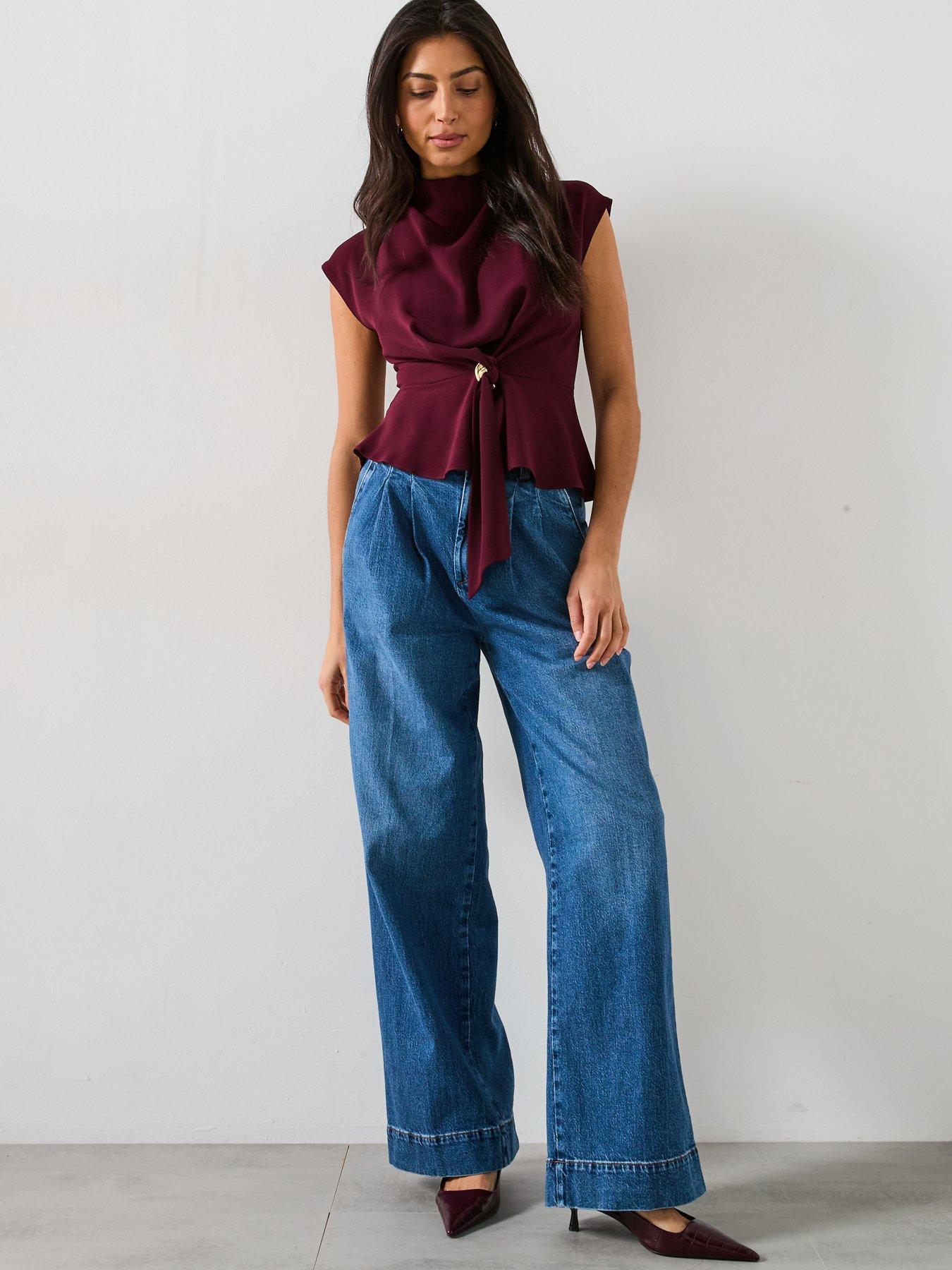  image of v-by-very-tie-front-cap-sleeve-top-burgundy