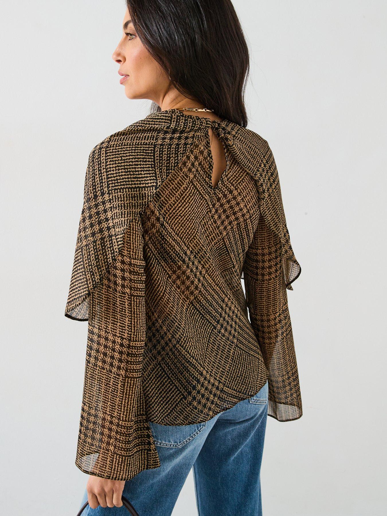  image of v-by-very-check-drape-blouse-brown