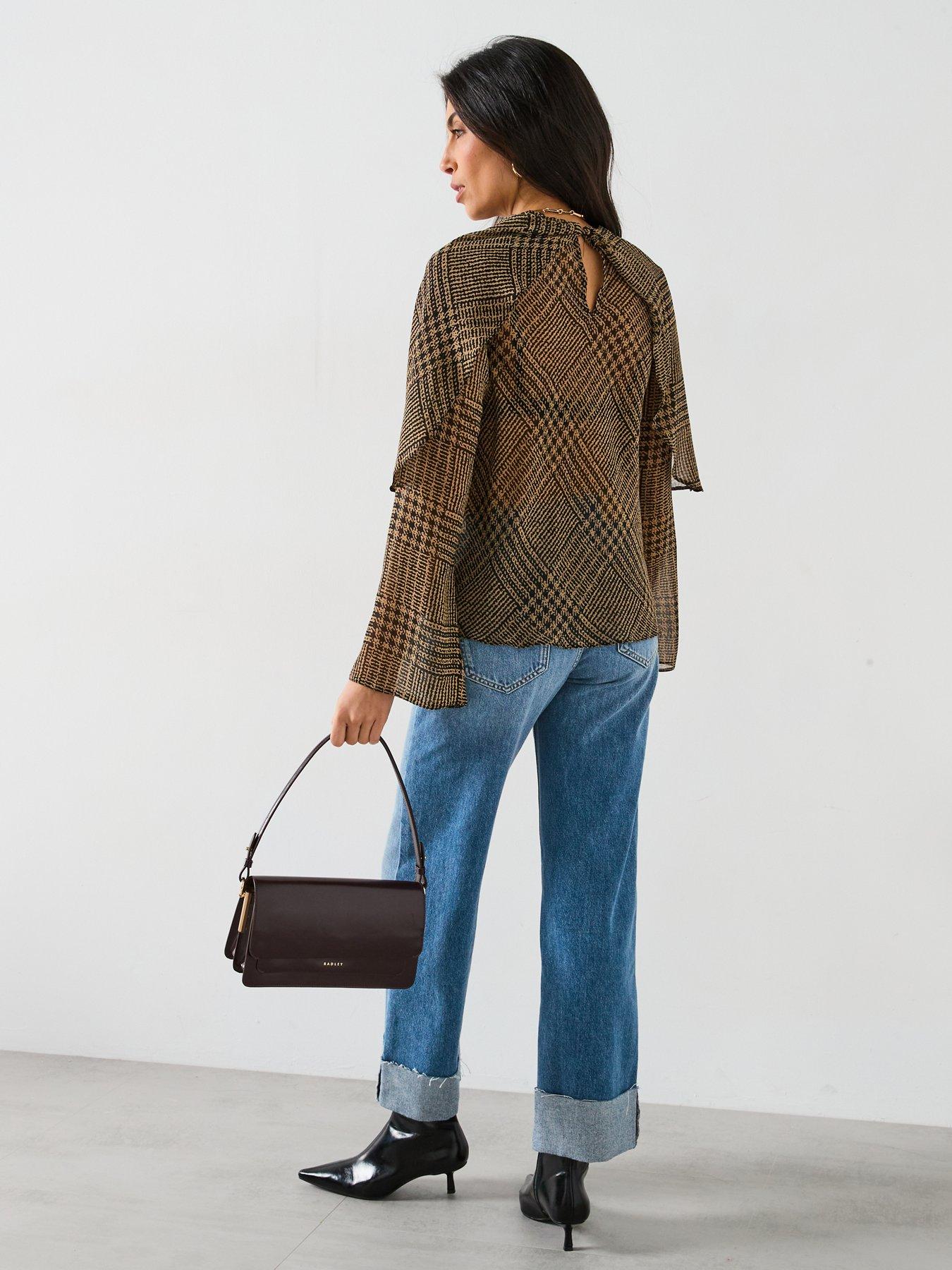  image of v-by-very-check-drape-blouse-brown