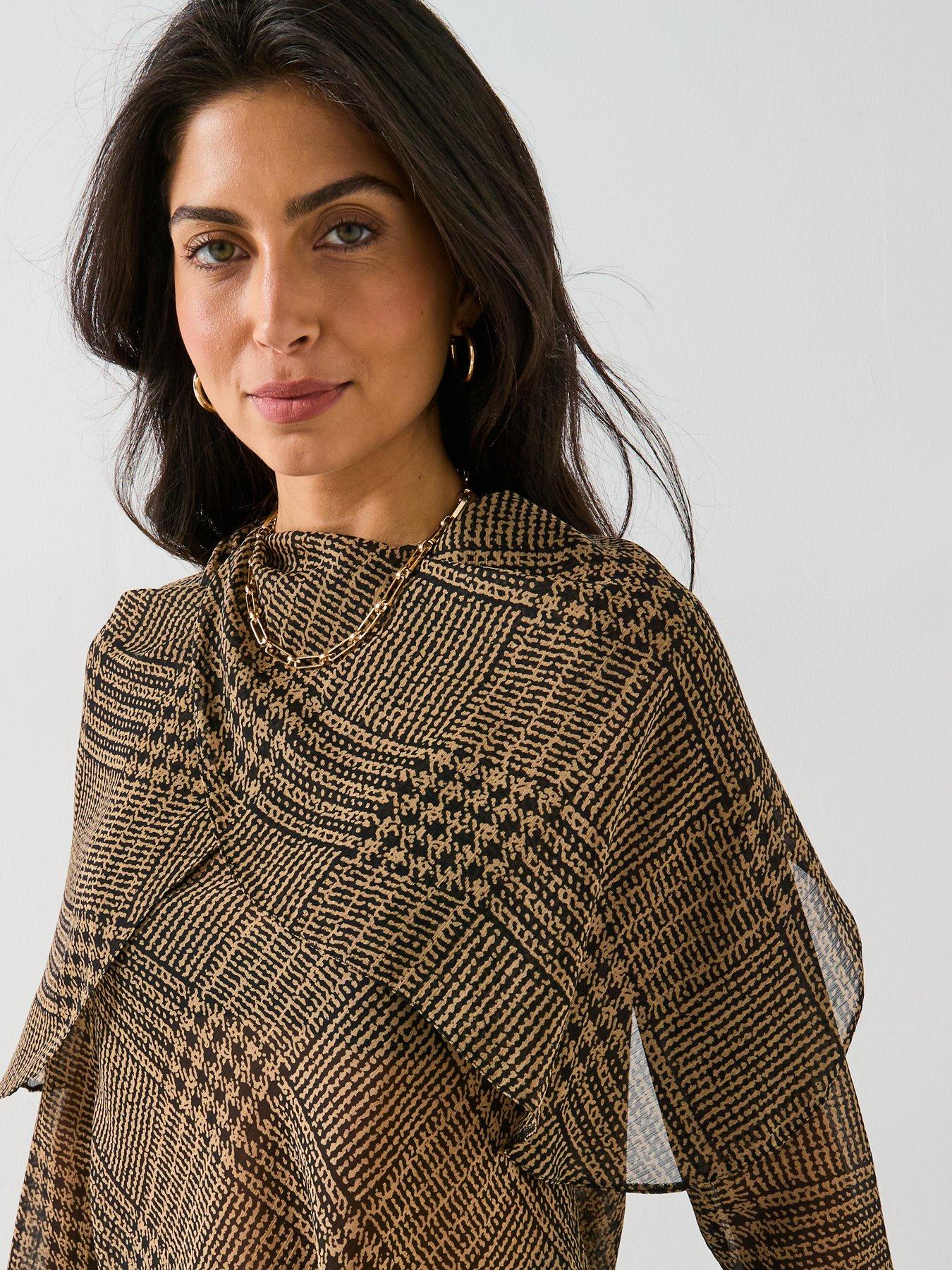  image of v-by-very-check-drape-blouse-brown