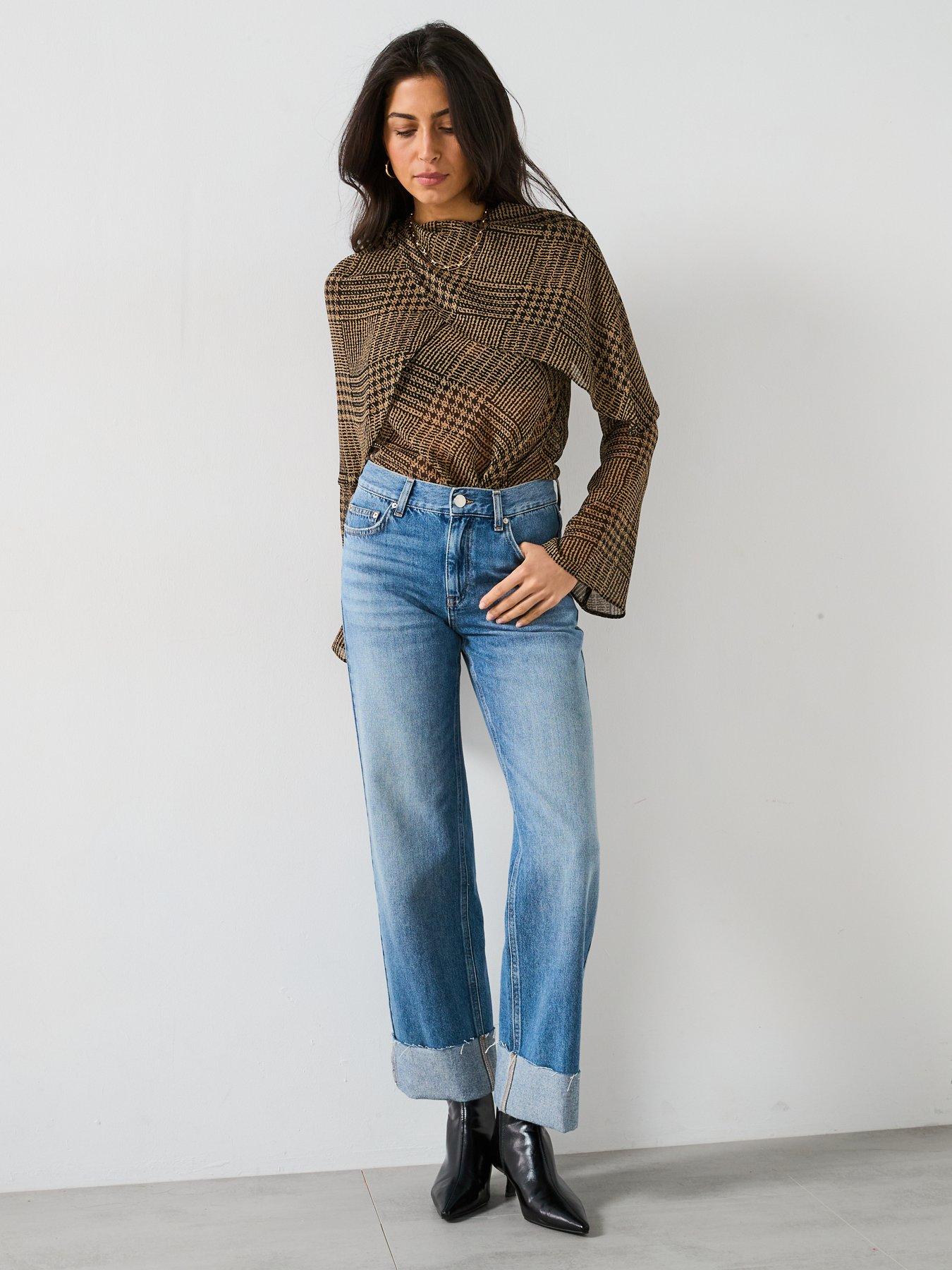  image of v-by-very-check-drape-blouse-brown