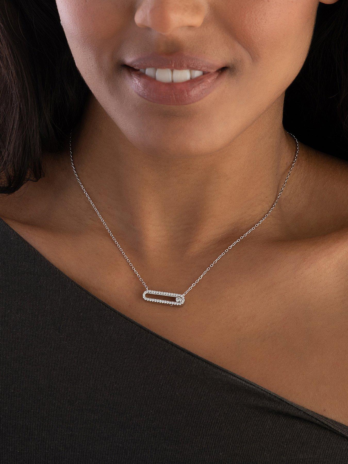  image of beaverbrooks-sterling-silver-cubic-zirconia-glide-necklet
