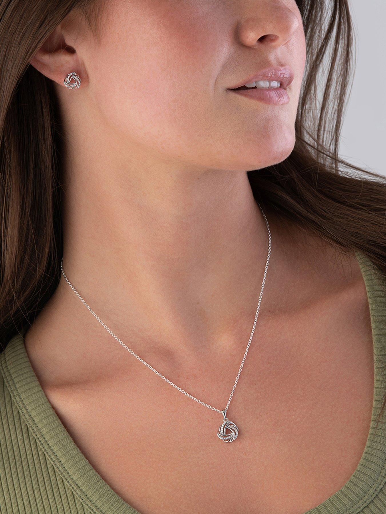  image of beaverbrooks-sterling-silver-cubic-zirconia-knot-pendant-and-earrings-set