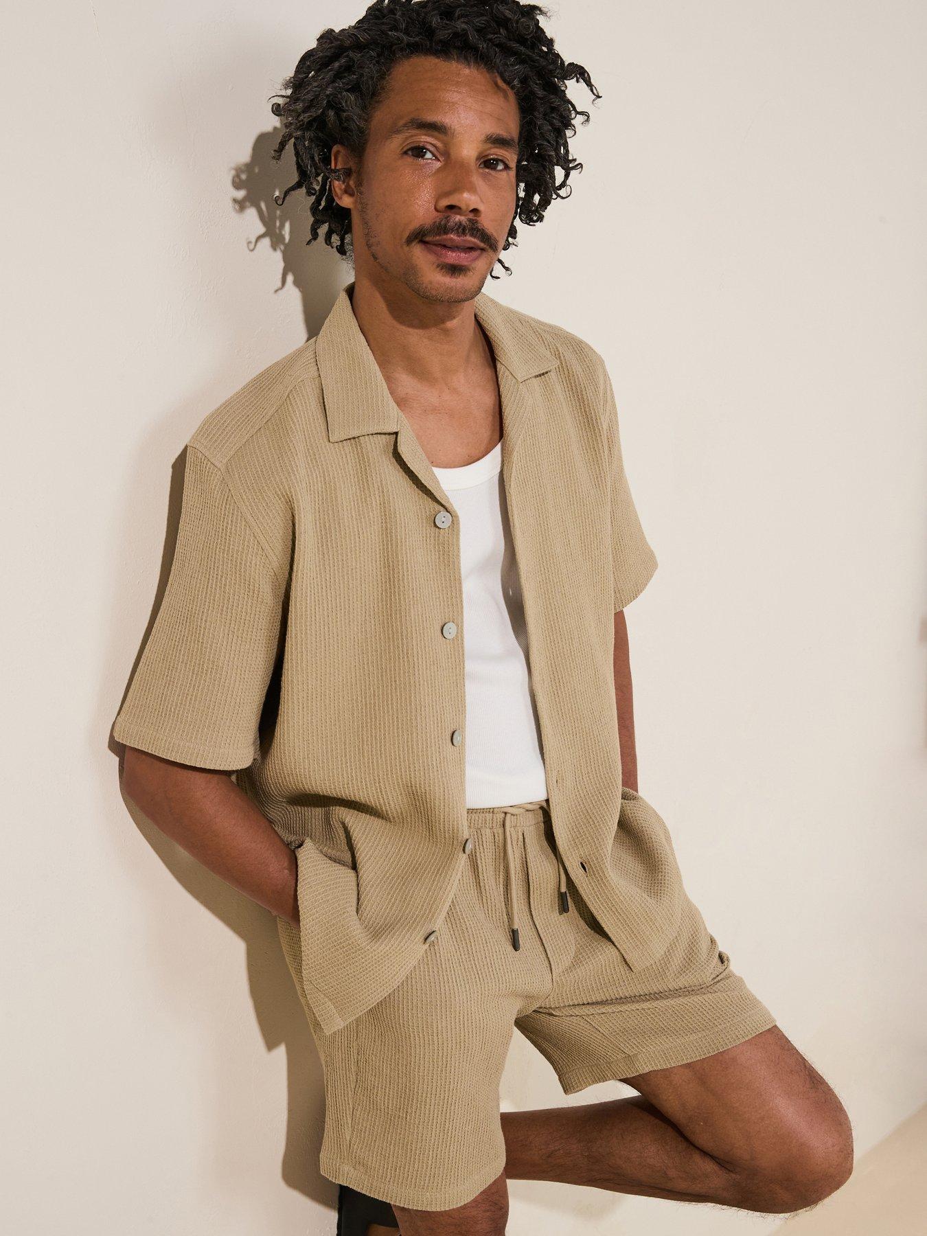 Image 1 of 6 of ONLY & SONS Bertil Waffle Shorts - Beige