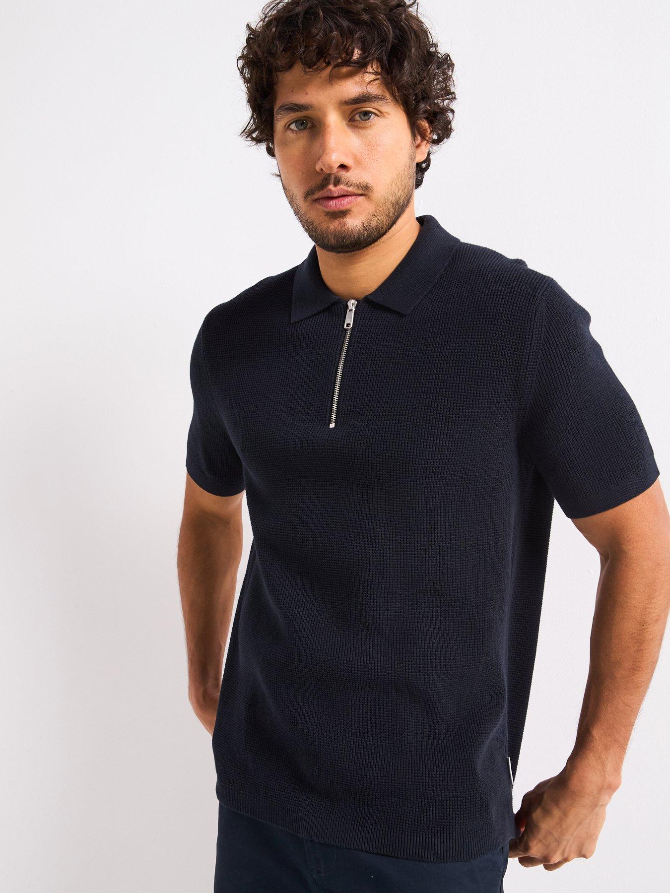 only-sons-matteo-short-sleeve-zip-polo-shirt-navy