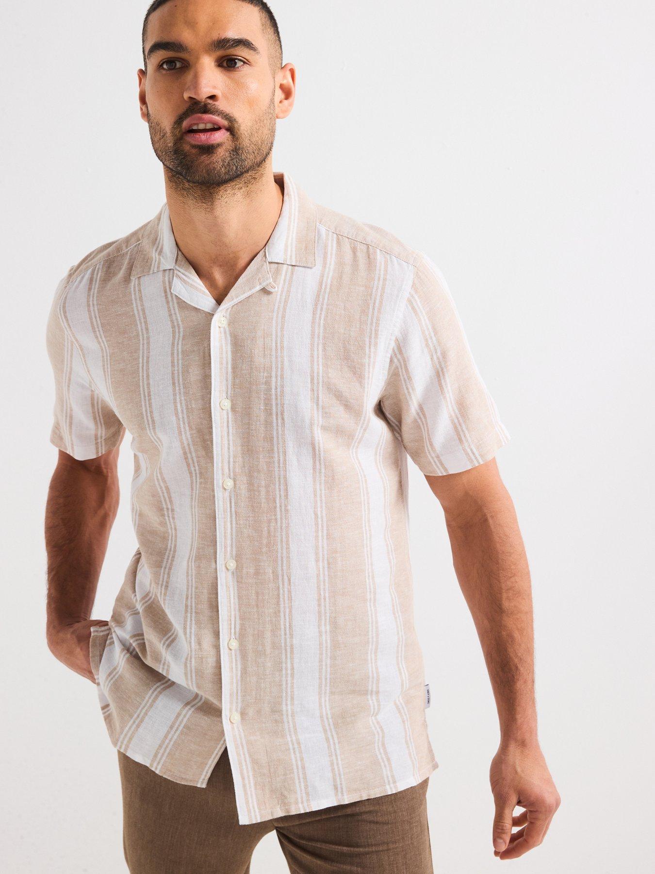 undefined Only  &  Sons Caiden Regular Fit Resort Collar Stripe Linen Shirt